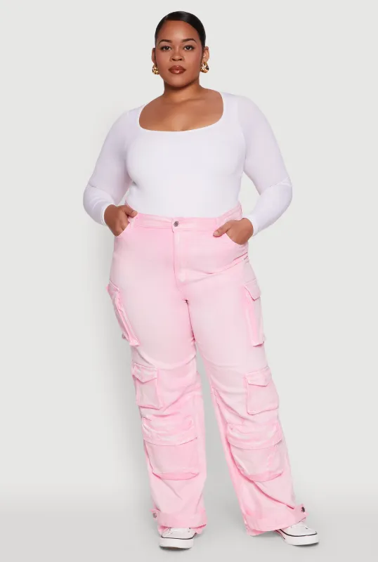 Plus Size Daisy High Waisted Straight Leg Denim Jeans with Cargo Pockets sold by Rainbow