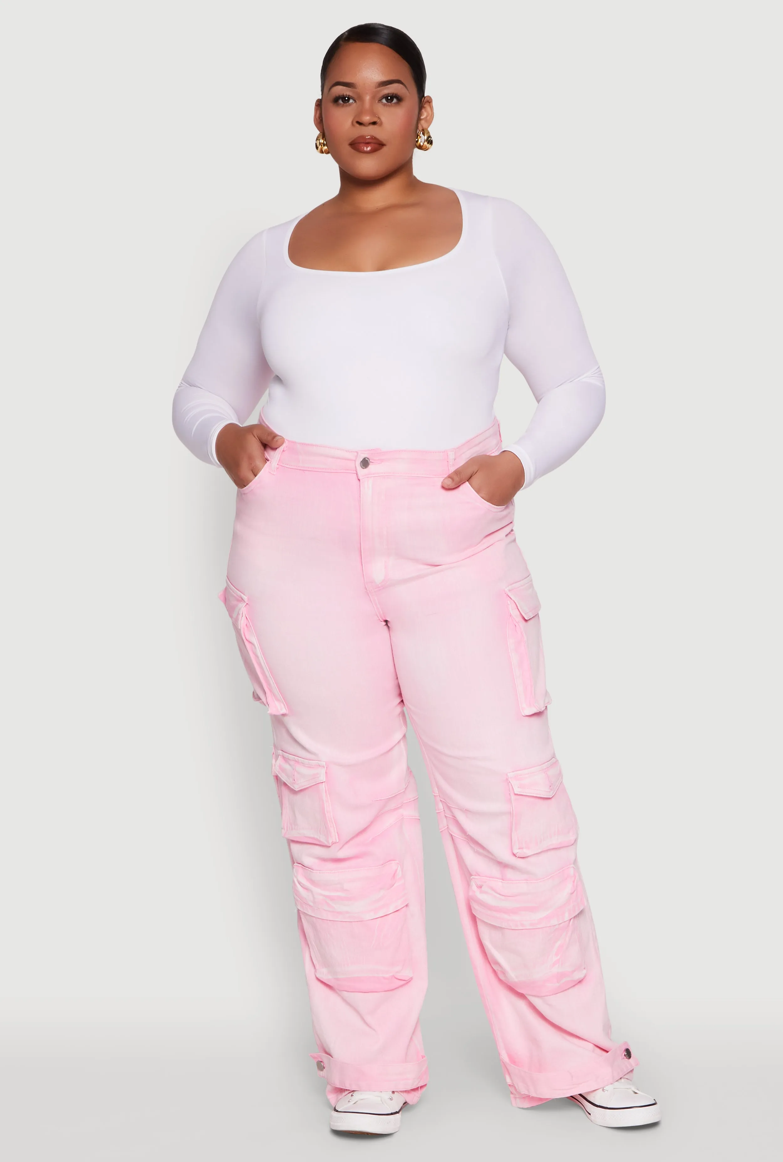 Plus Size Daisy High Waisted Straight Leg Denim Jeans with Cargo Pockets sold by Rainbow