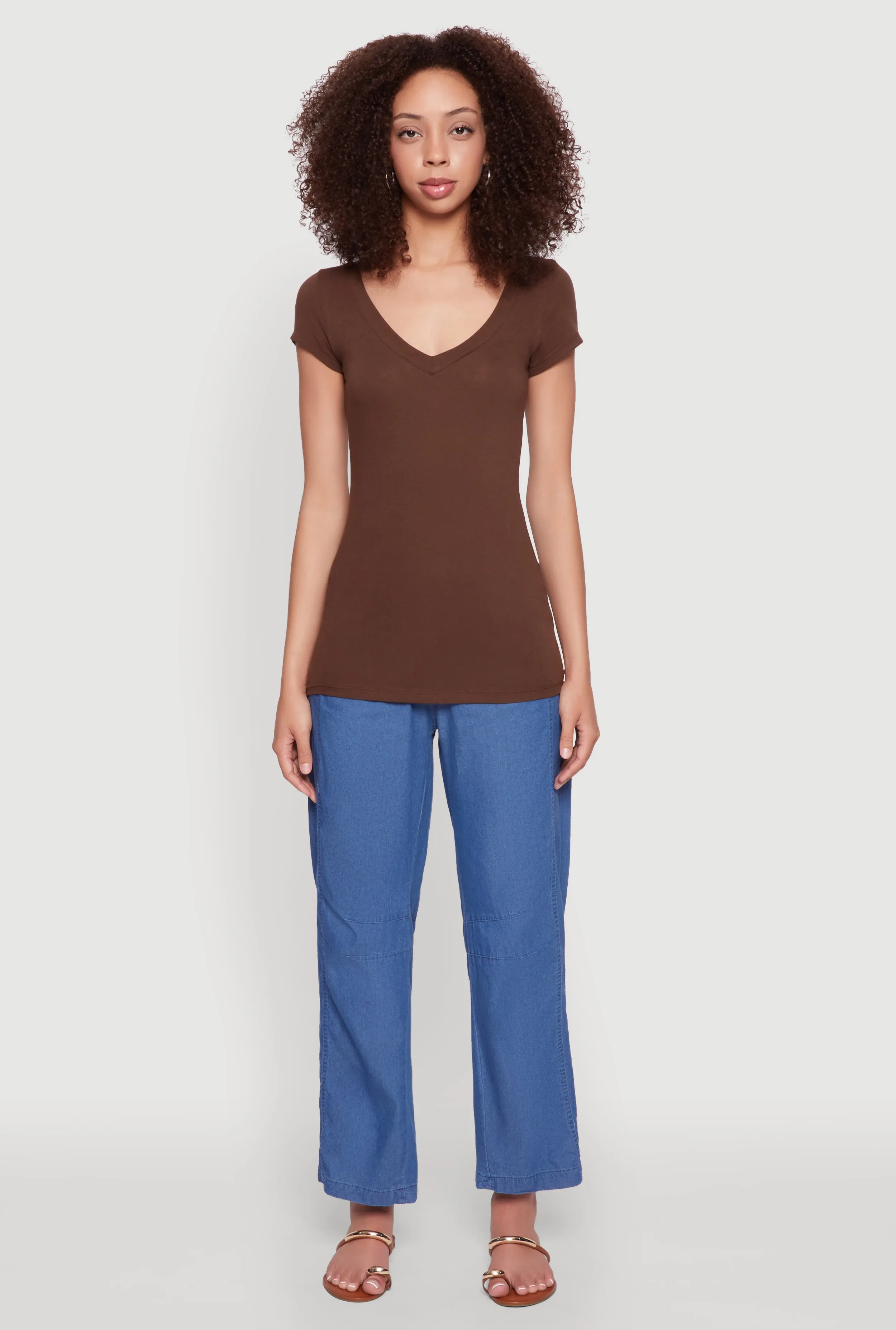 V Neck Basic Short Sleeve Tee sold by Rainbow