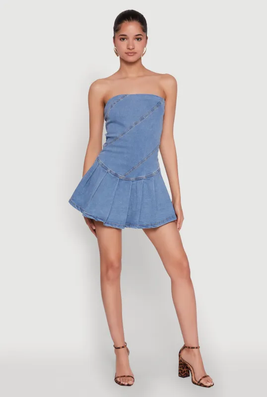 Daisy Denim Strapless Pleated Romper with Zip Back sold by Rainbow
