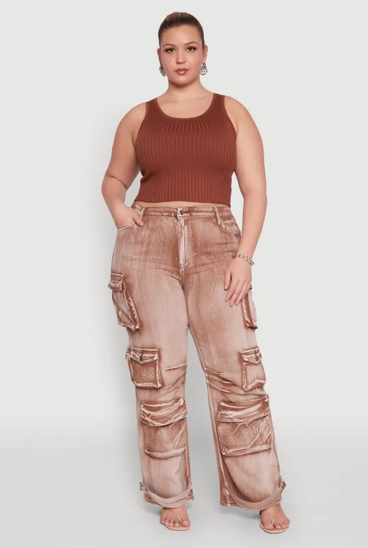 Plus Size Daisy High Waisted Straight Leg Denim Jeans with Cargo Pockets made by Daisy