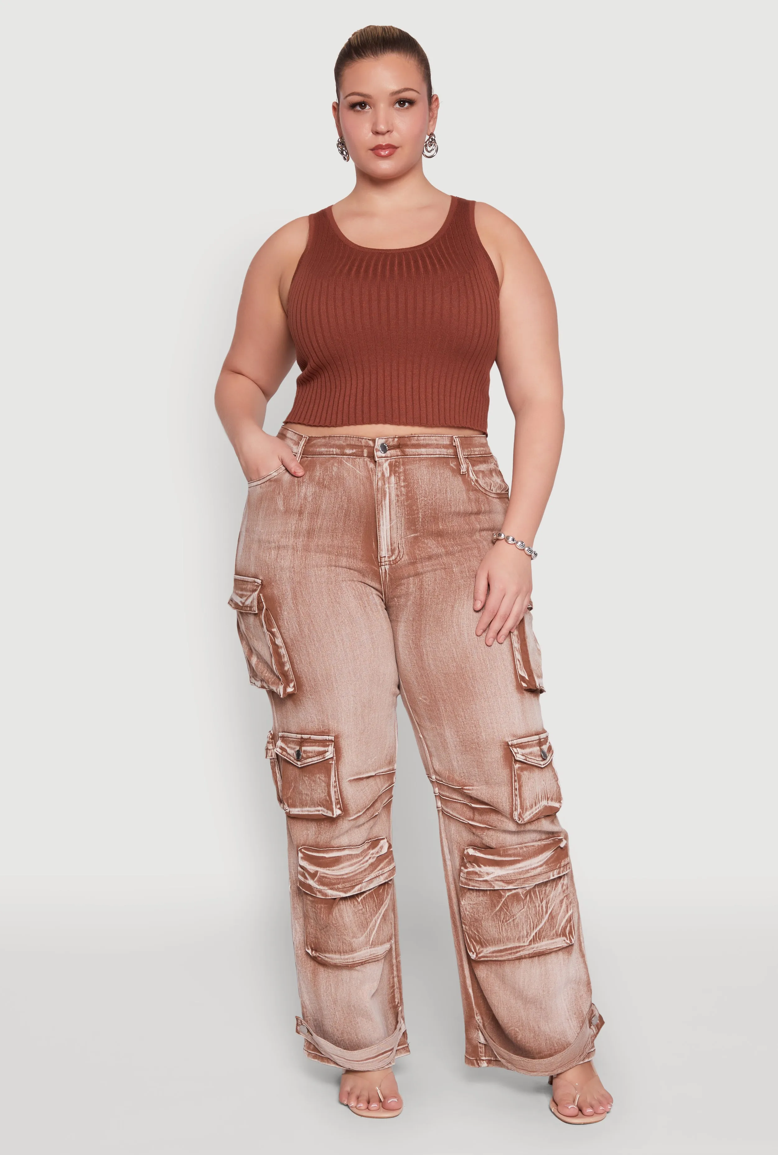 Plus Size Daisy High Waisted Straight Leg Denim Jeans with Cargo Pockets sold by Rainbow