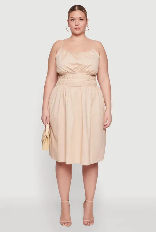 Plus Size Smocked Waist Poplin Midi Dress sold by Rainbow