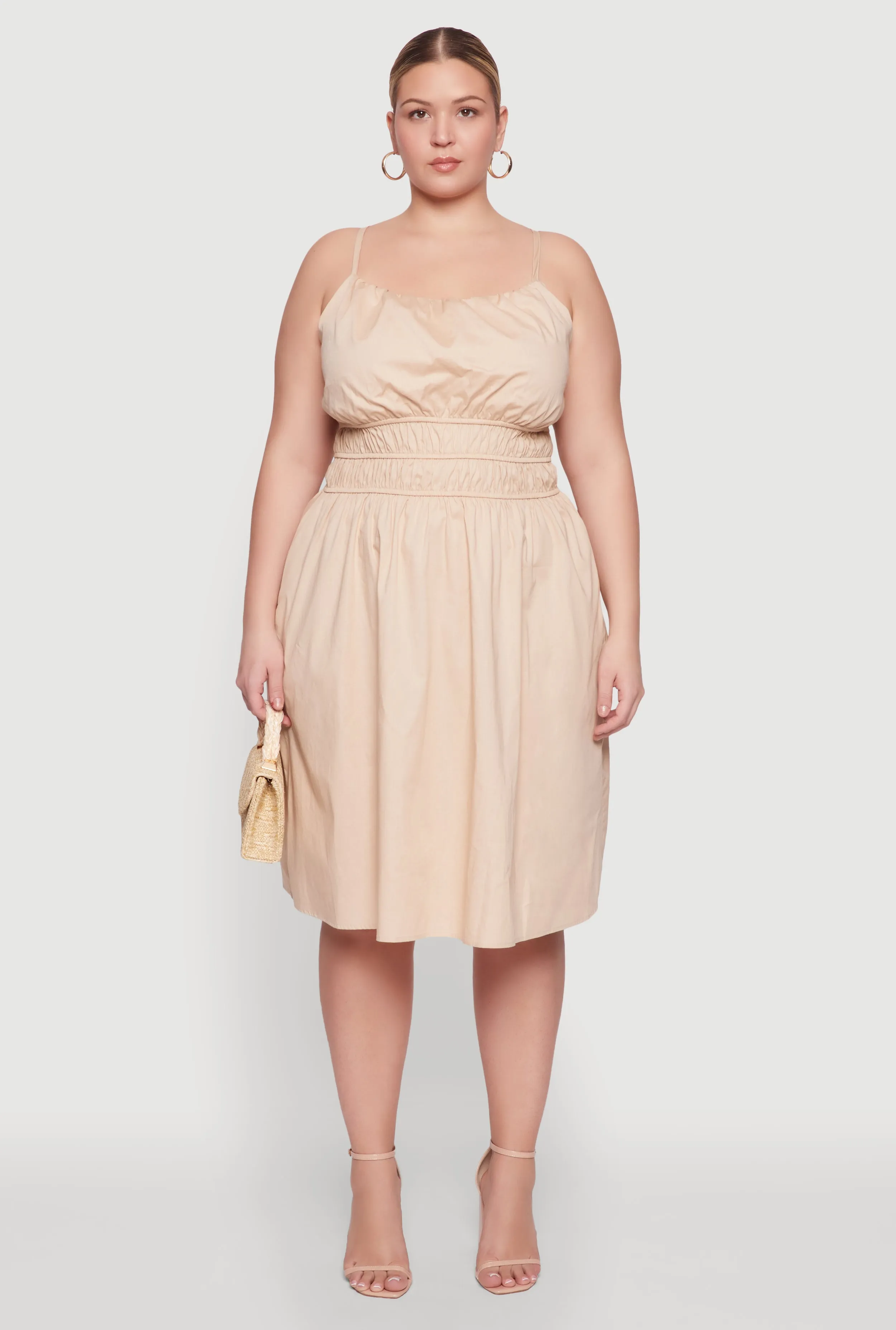 Plus Size Smocked Waist Poplin Midi Dress sold by Rainbow