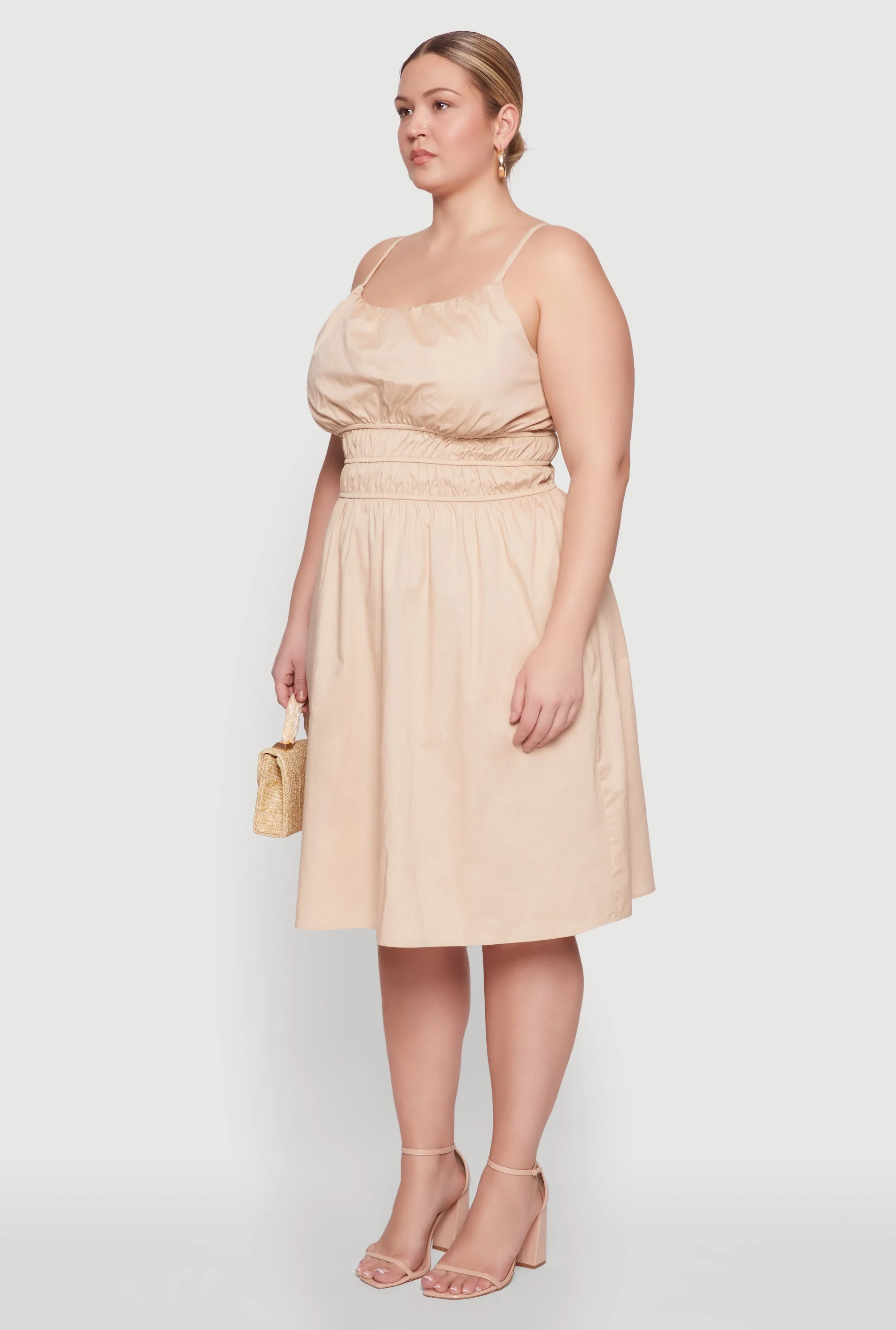 Plus Size Smocked Waist Poplin Midi Dress sold by Rainbow product image thumbnail 3
