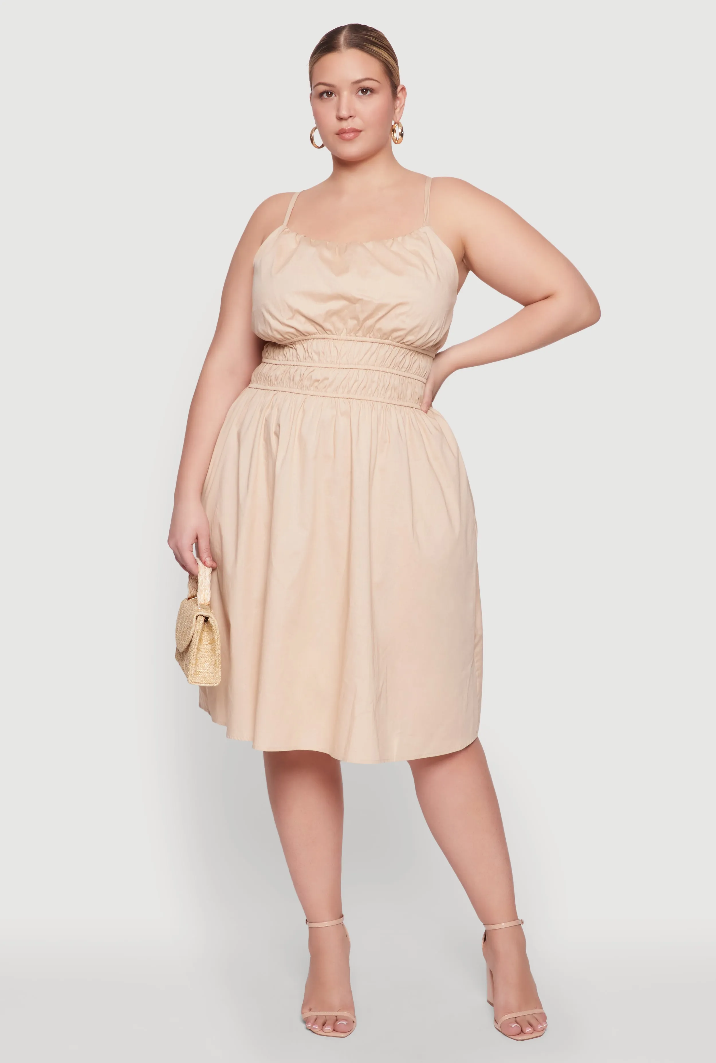 Plus Size Smocked Waist Poplin Midi Dress sold by Rainbow product image thumbnail 2