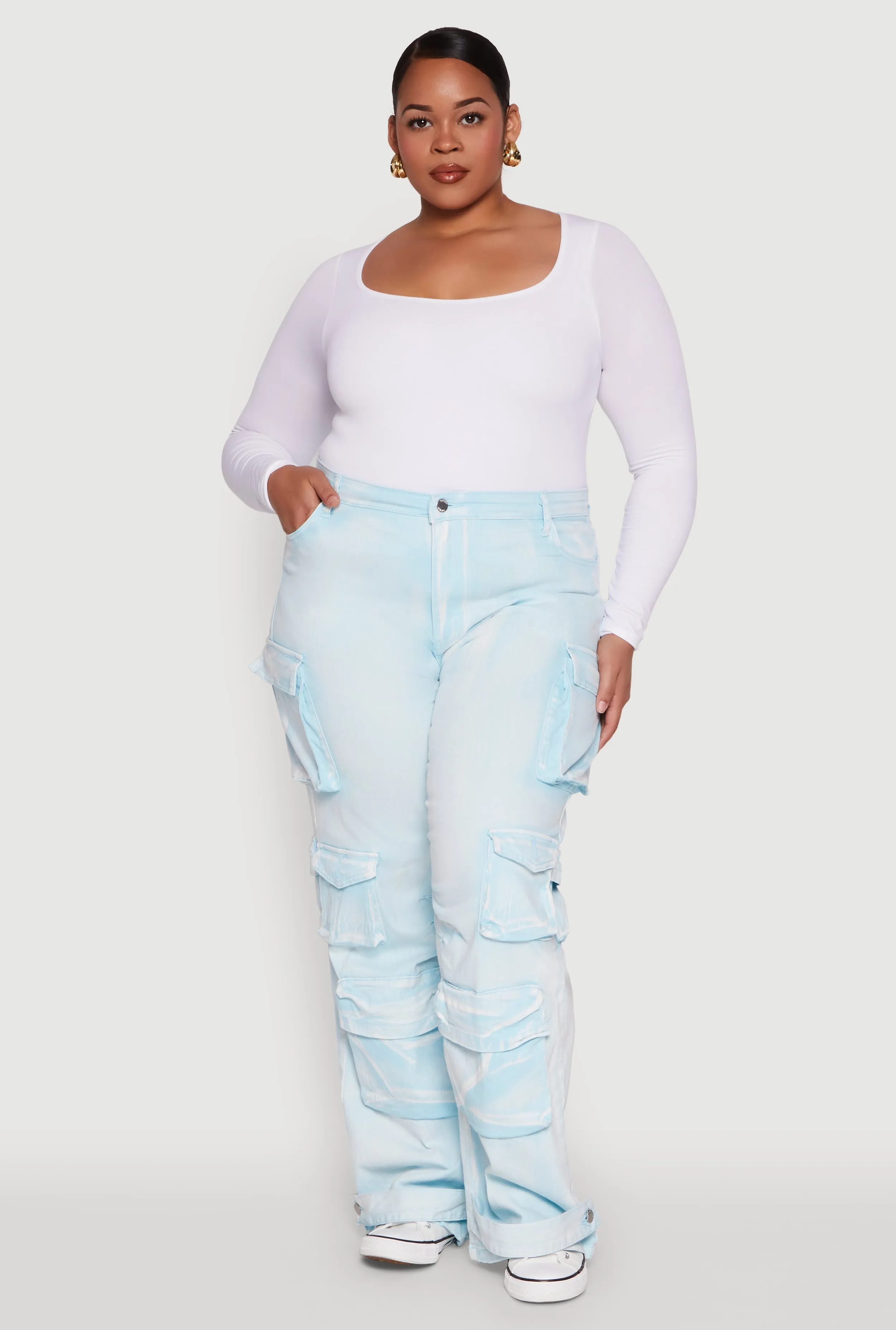 Plus Size Daisy High Waisted Straight Leg Denim Jeans with Cargo Pockets sold by Rainbow