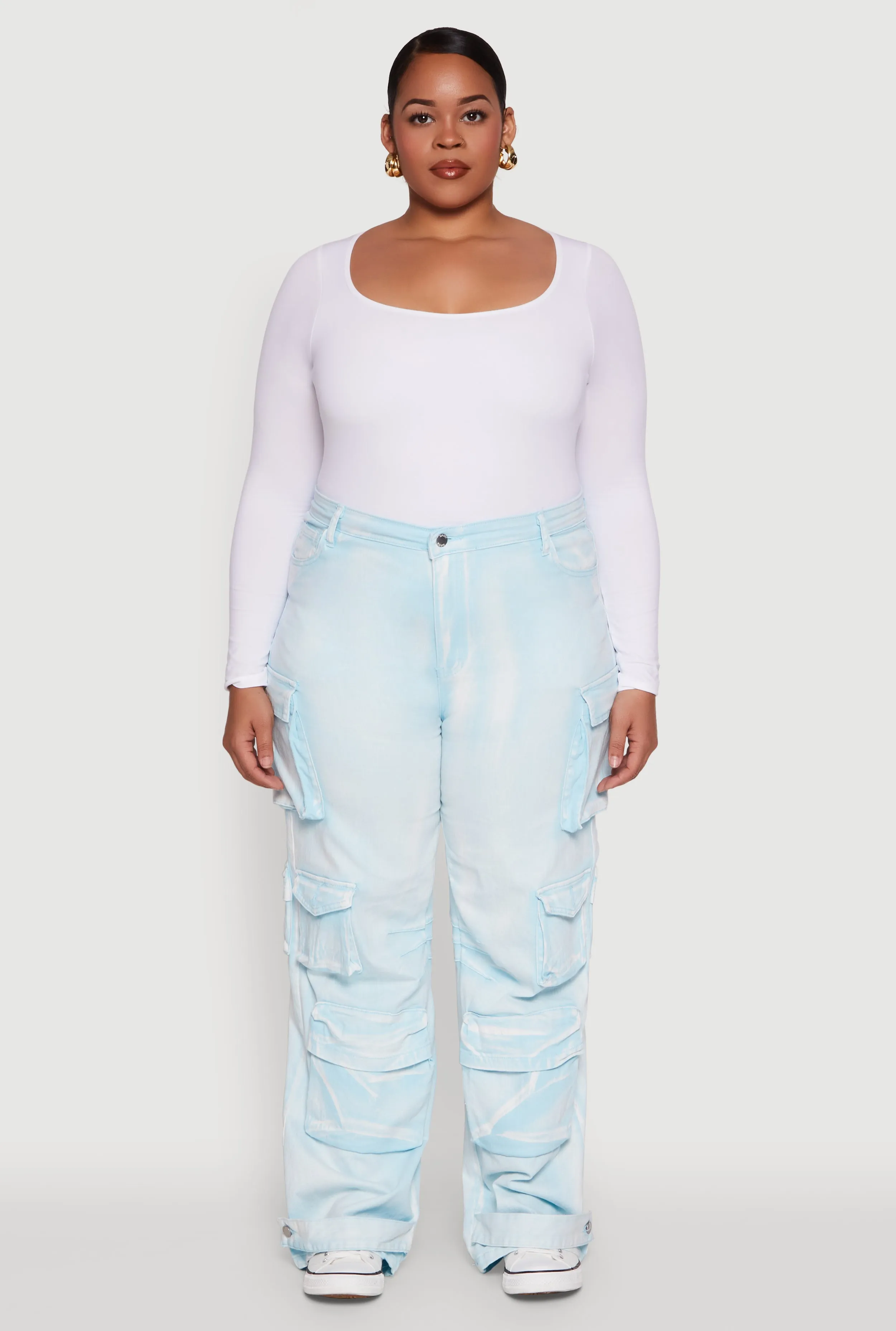 Plus Size Daisy High Waisted Straight Leg Denim Jeans with Cargo Pockets sold by Rainbow product image thumbnail 2