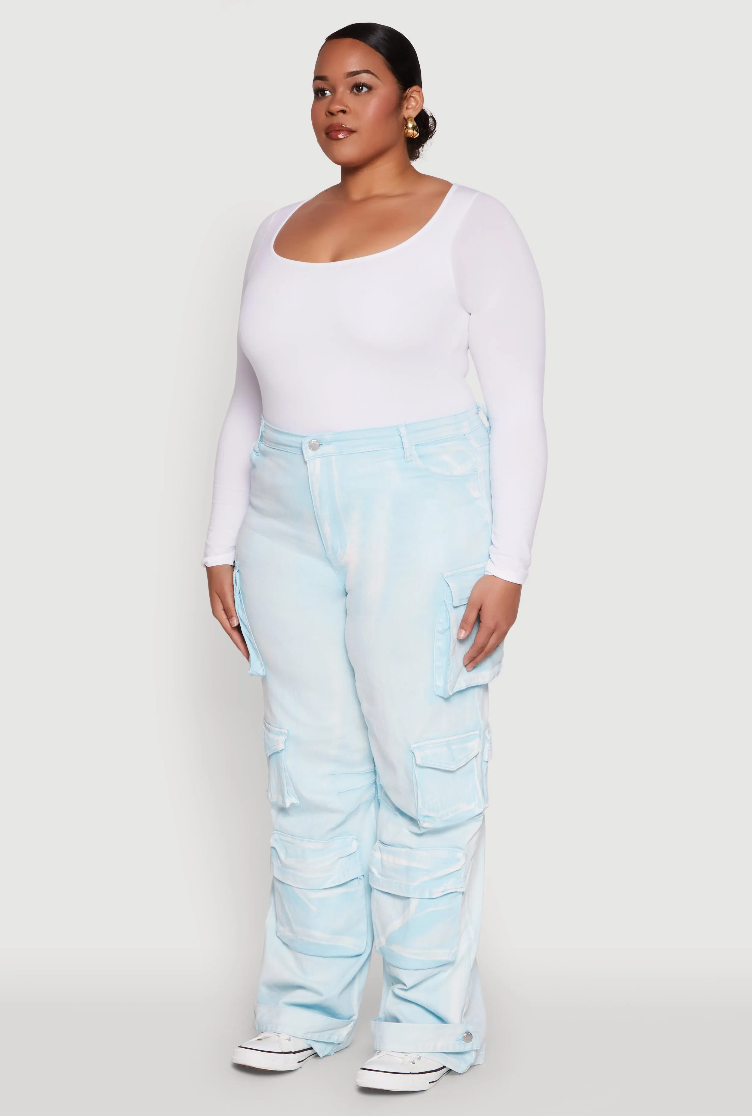 Plus Size Daisy High Waisted Straight Leg Denim Jeans with Cargo Pockets sold by Rainbow product image thumbnail 3