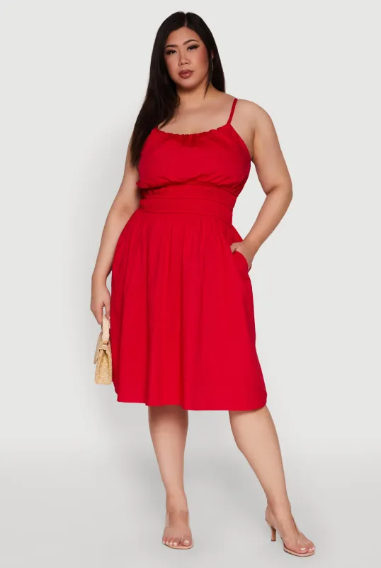 Plus Size Smocked Waist Poplin Midi Dress sold by Rainbow