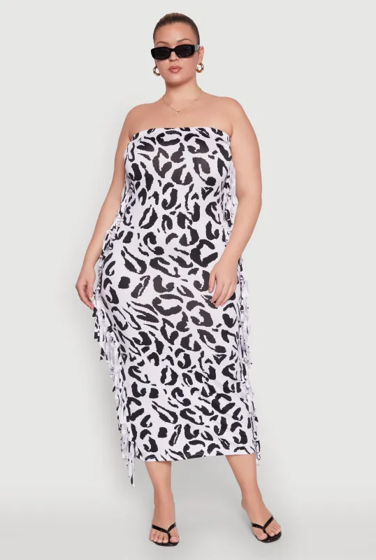 Plus Size Patterned Fringe Side Tube Dress sold by Rainbow
