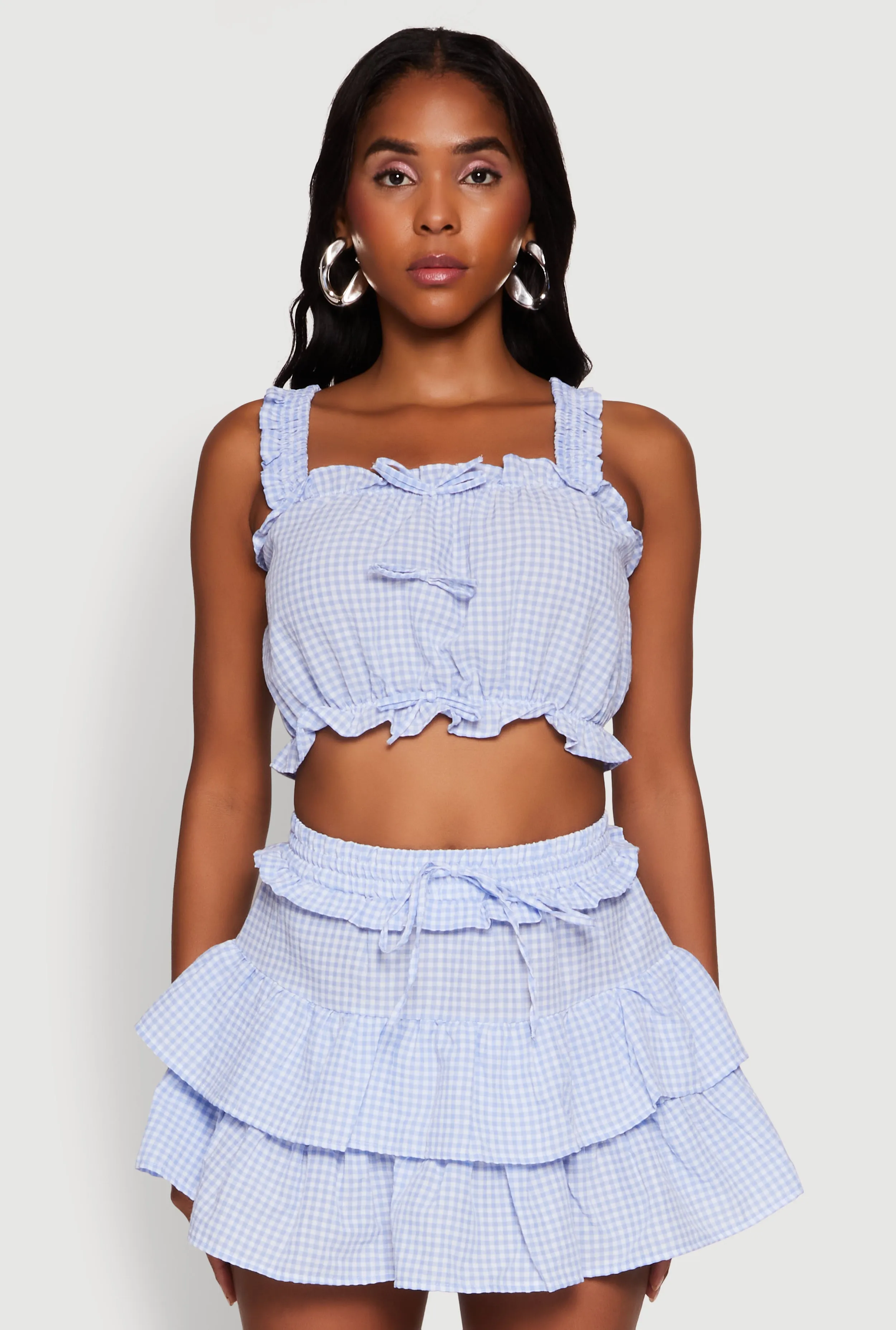 Iris Gingham Square Neck Crop Top with Bows and Ruffles sold by Rainbow