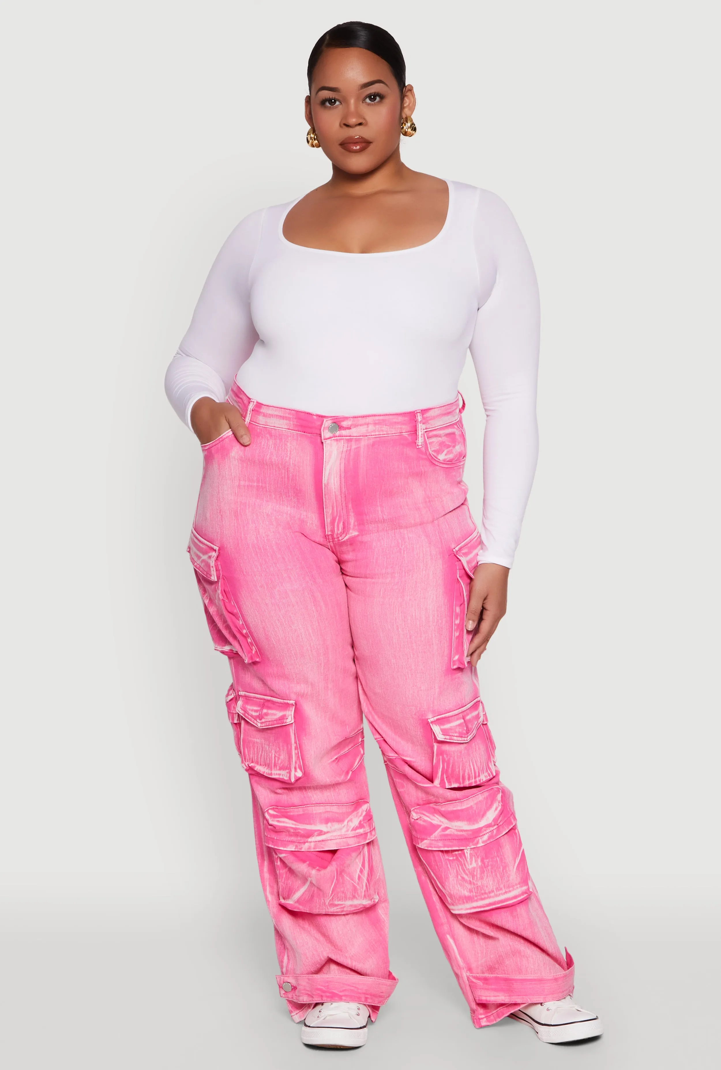 Plus Size Daisy High Waisted Straight Leg Denim Jeans with Cargo Pockets sold by Rainbow