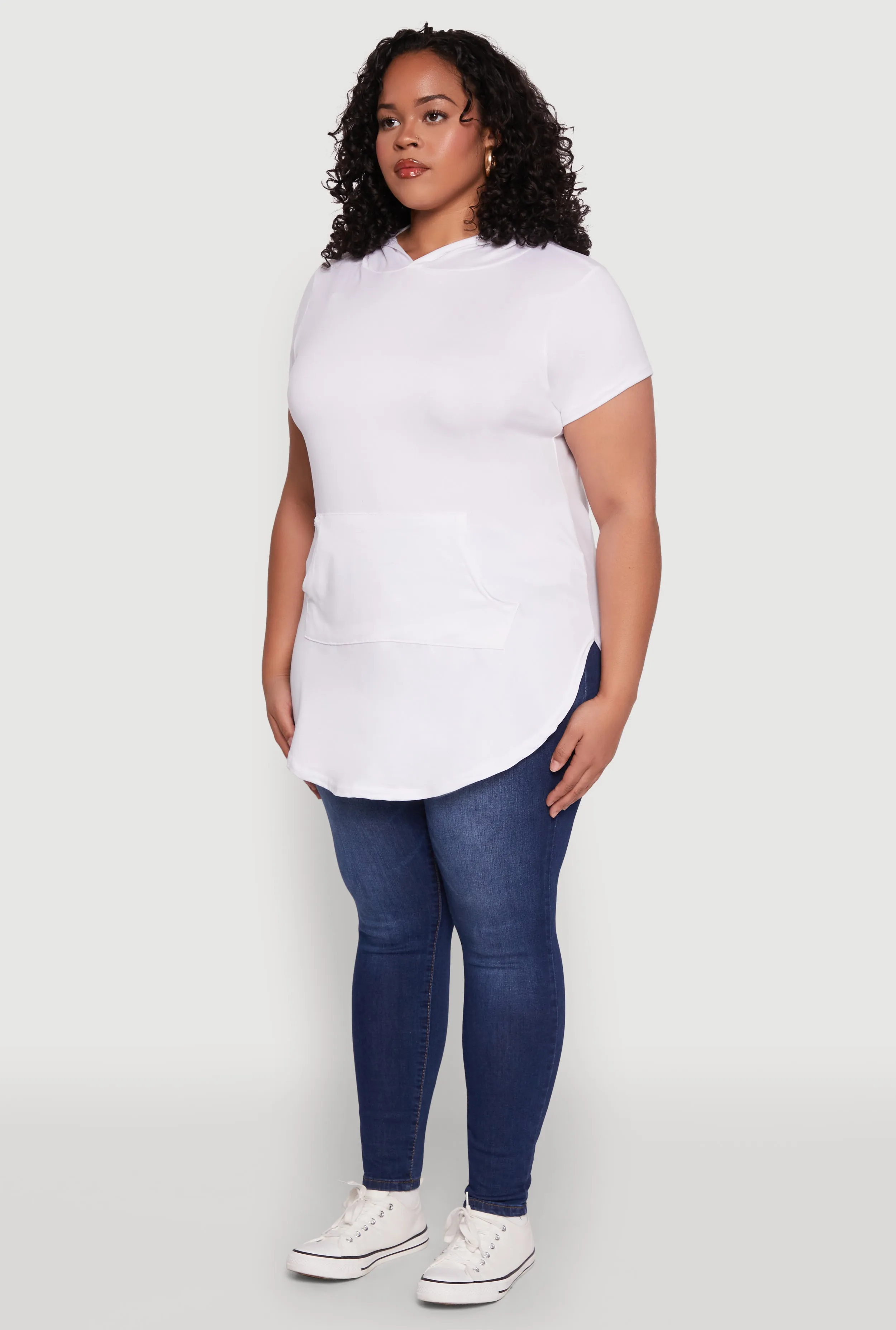 Plus Size Kangaroo Pocket Side Slit Hooded Tee sold by Rainbow product image thumbnail 5