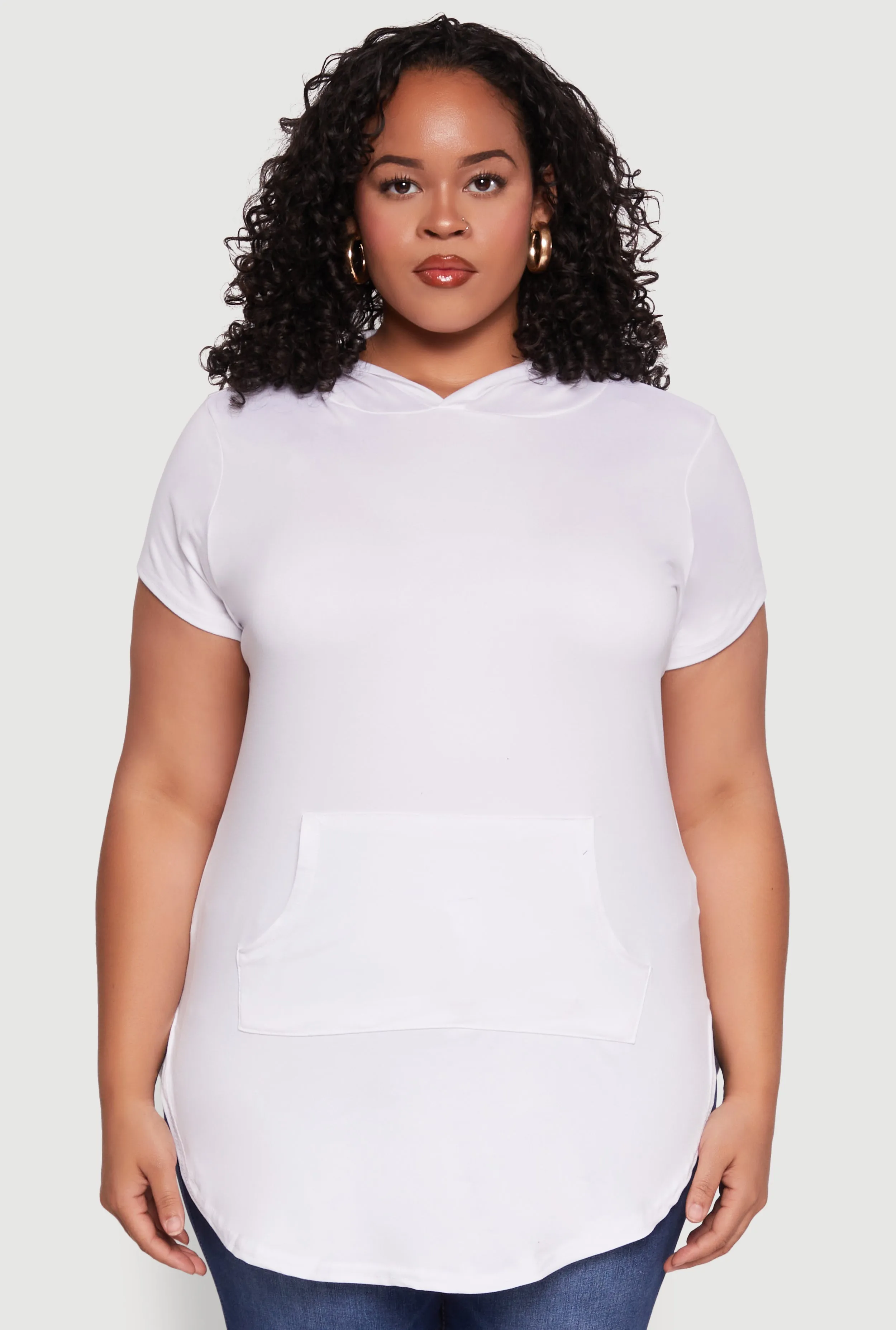 Plus Size Kangaroo Pocket Side Slit Hooded Tee sold by Rainbow product image thumbnail 2