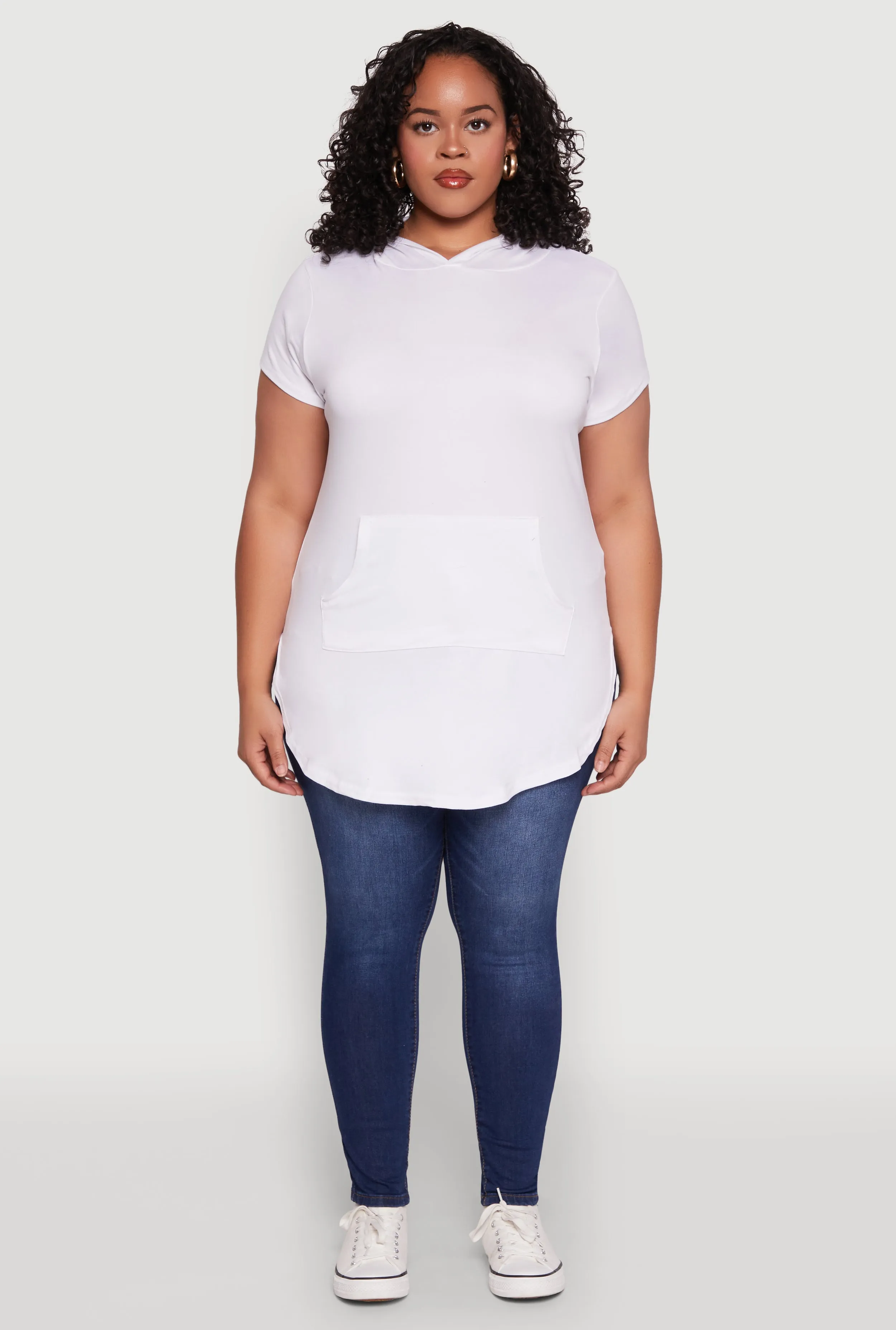 Plus Size Kangaroo Pocket Side Slit Hooded Tee sold by Rainbow product image thumbnail 3