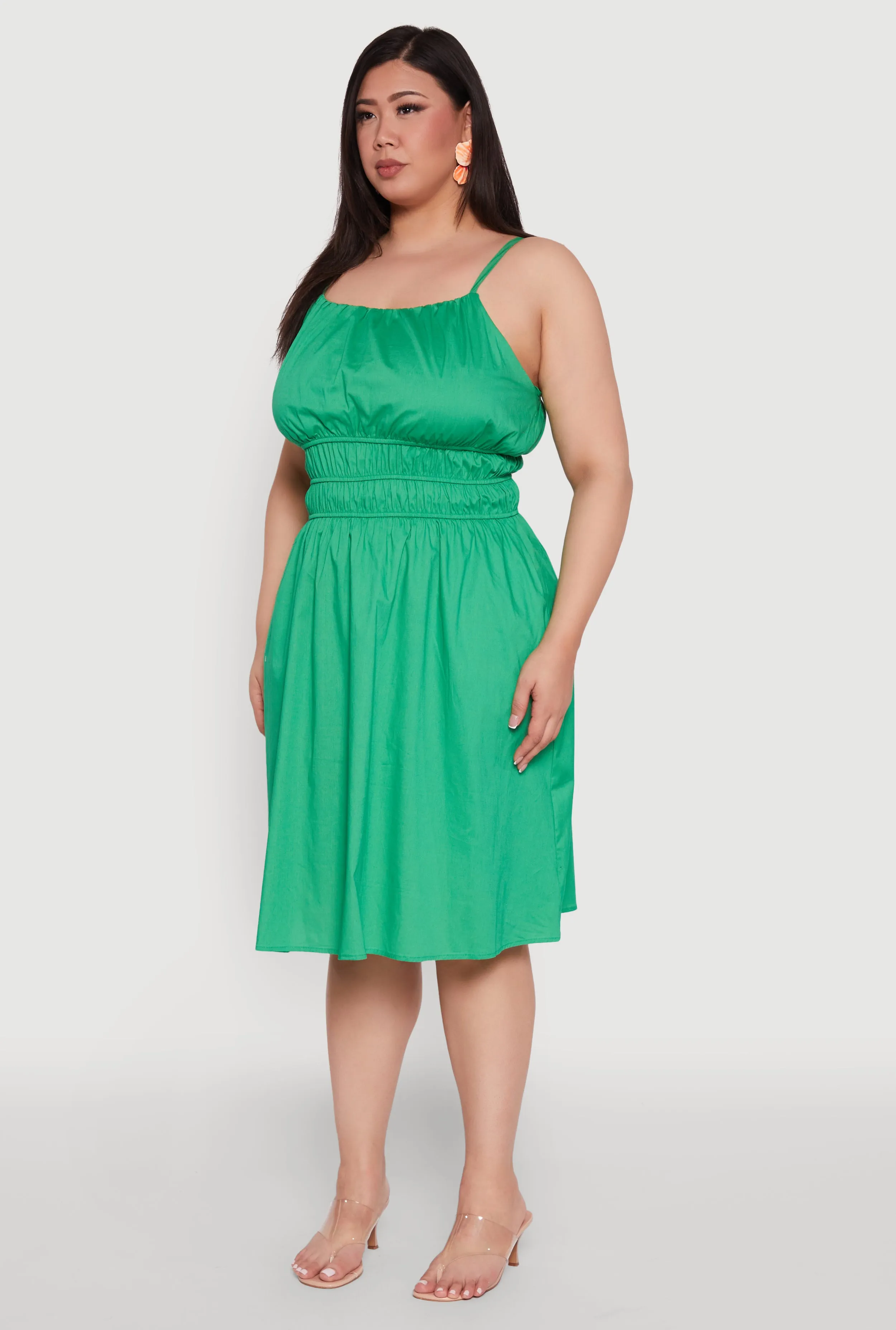 Plus Size Smocked Waist Poplin Midi Dress sold by Rainbow product image thumbnail 3