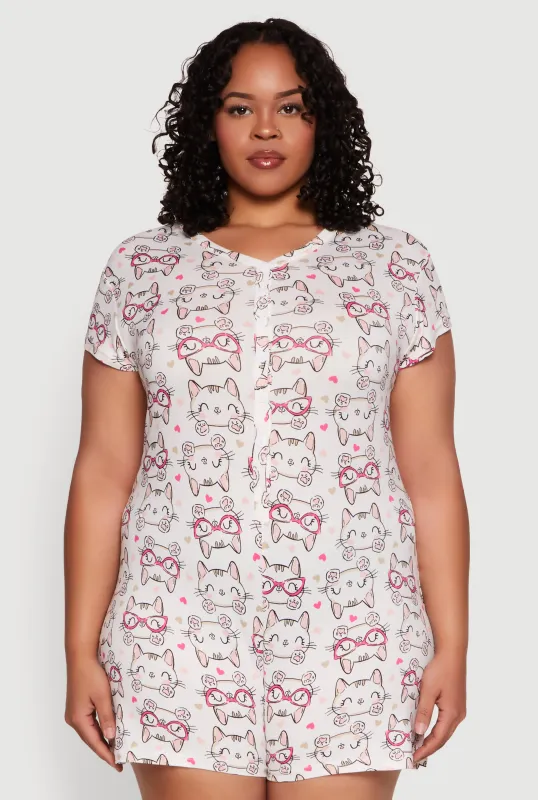 Plus Size Meow Pajama Romper sold by Rainbow