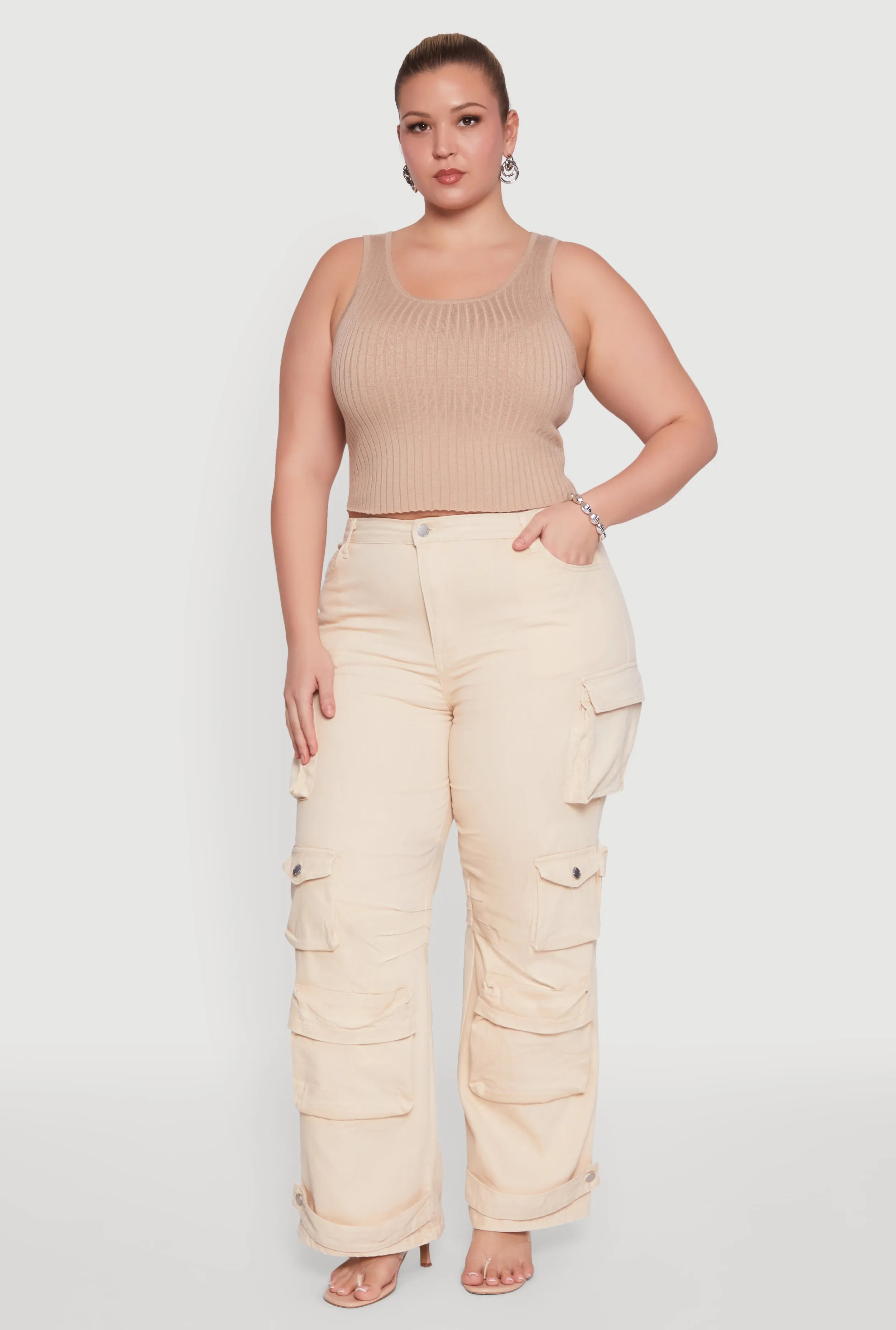 Plus Size Daisy High Waisted Straight Leg Denim Jeans with Cargo Pockets sold by Rainbow