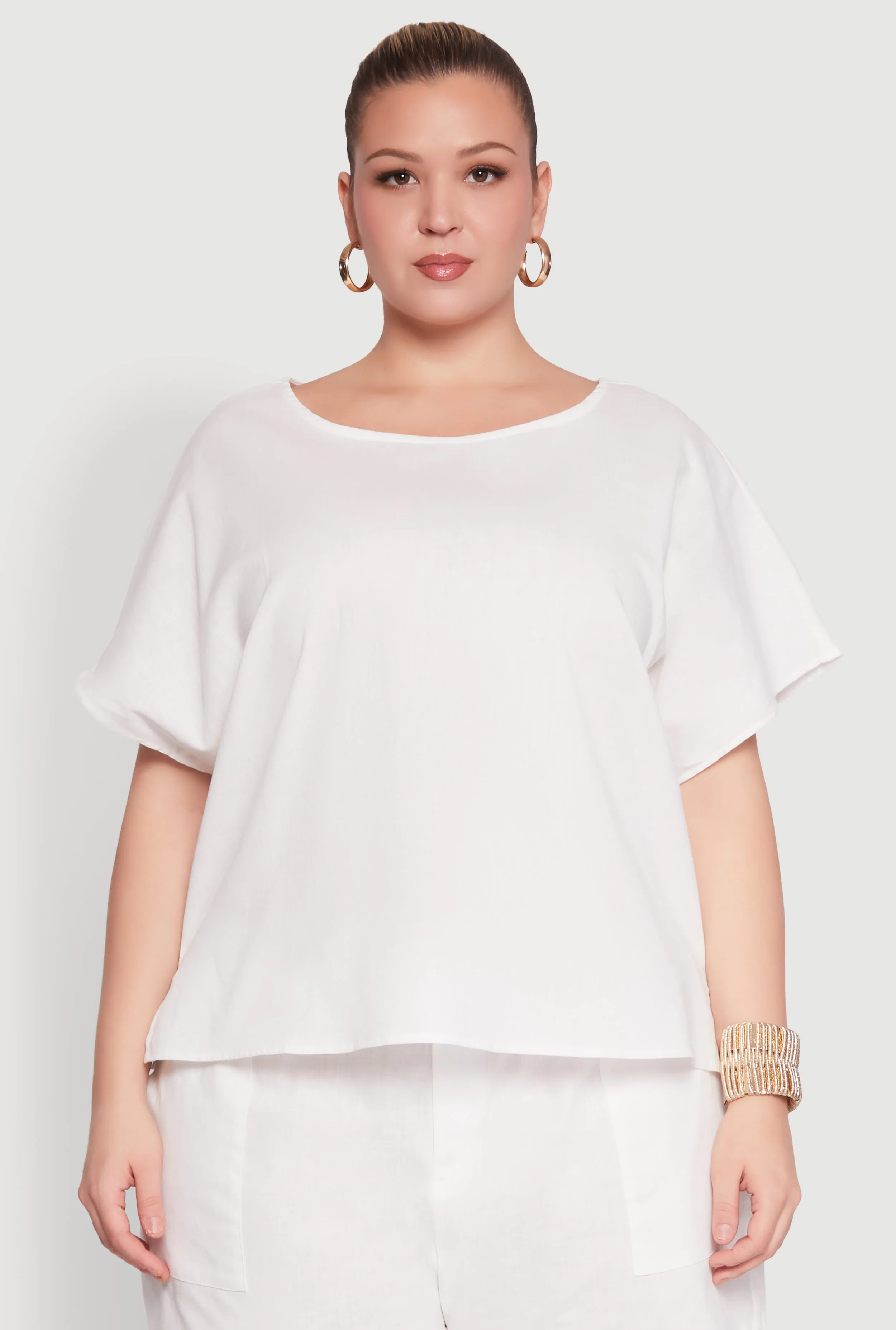 Plus Size Button Back Keyhole Short Sleeve Top sold by Rainbow