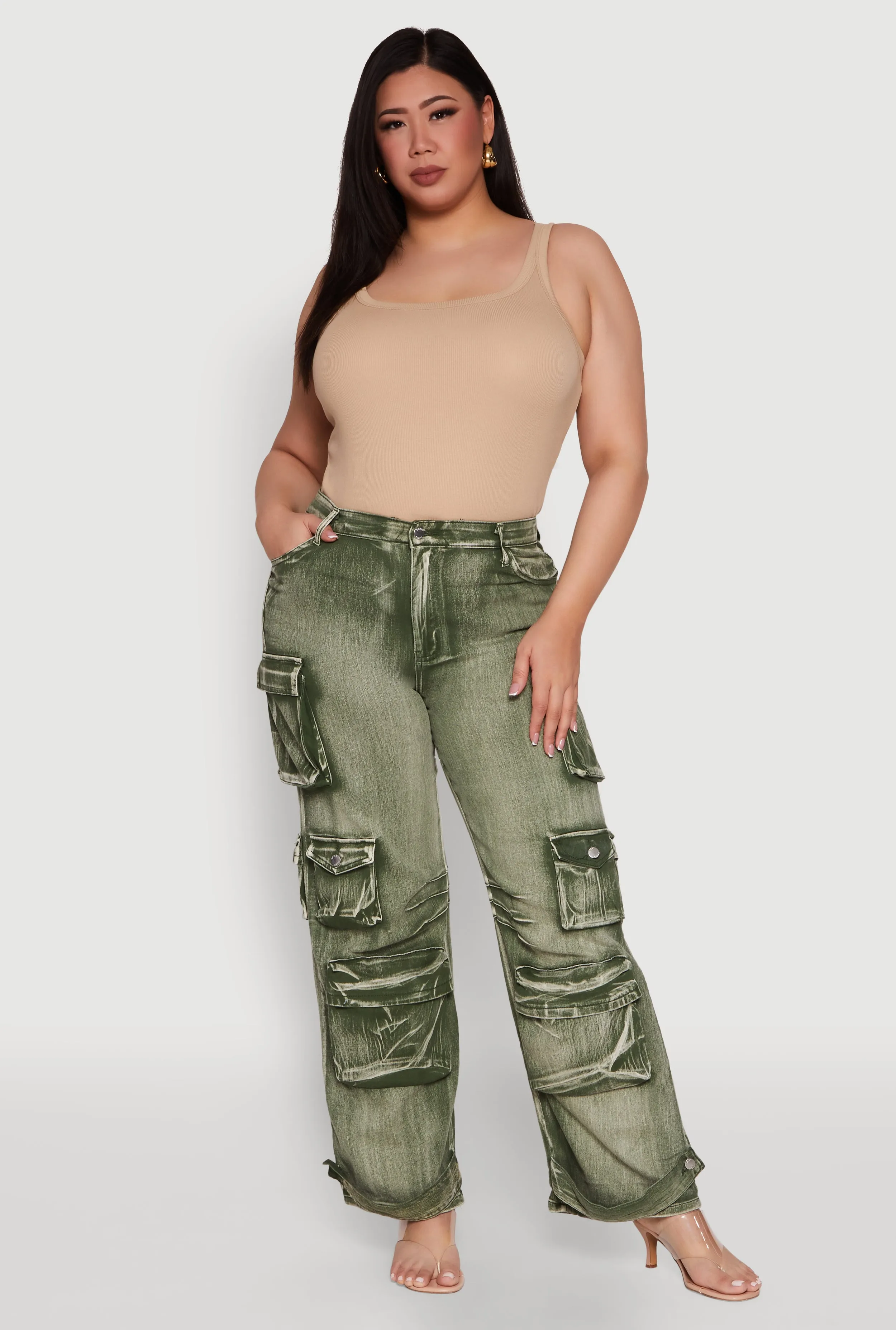 Plus Size Daisy High Waisted Straight Leg Denim Jeans with Cargo Pockets sold by Rainbow