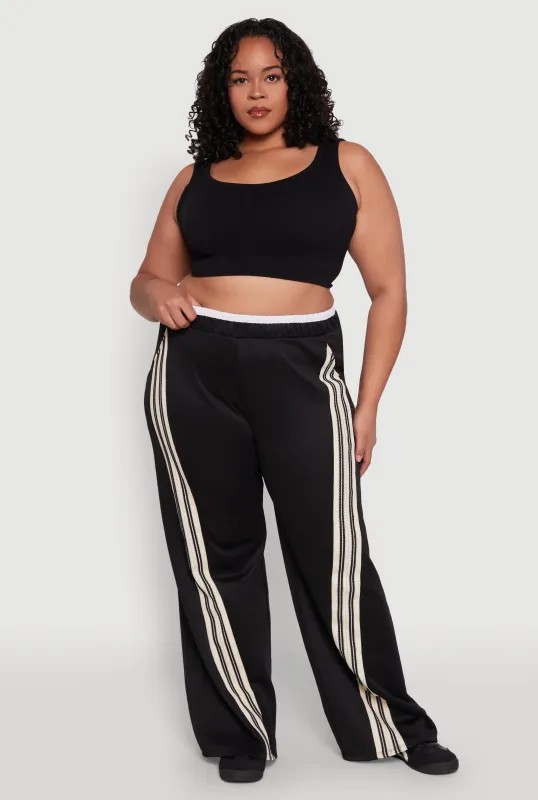 Plus Size Contrast Waistband Stripe Detail Pants sold by Rainbow