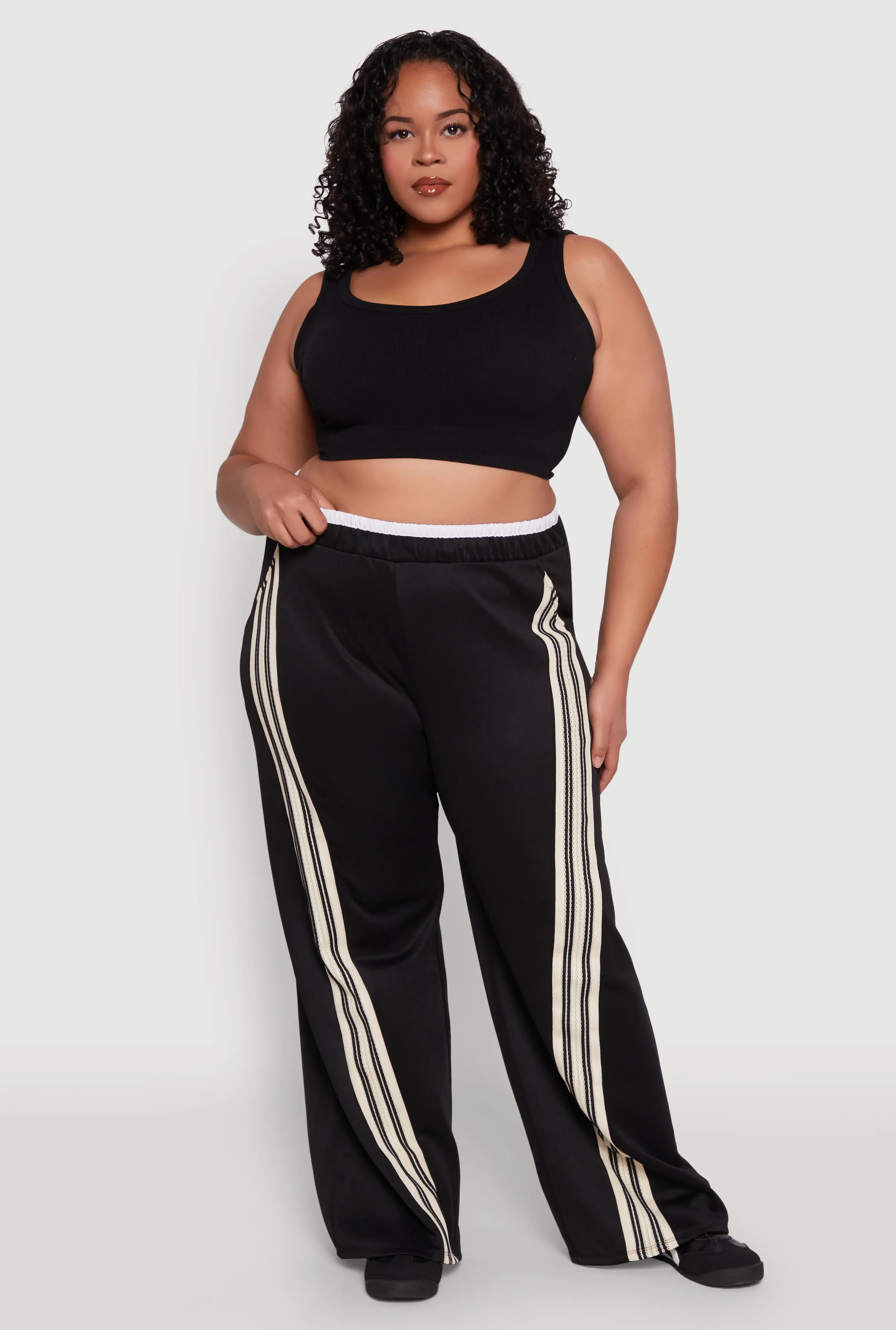 Plus Size Contrast Waistband Stripe Detail Pants sold by Rainbow