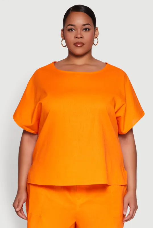 Plus Size Button Back Keyhole Short Sleeve Top sold by Rainbow