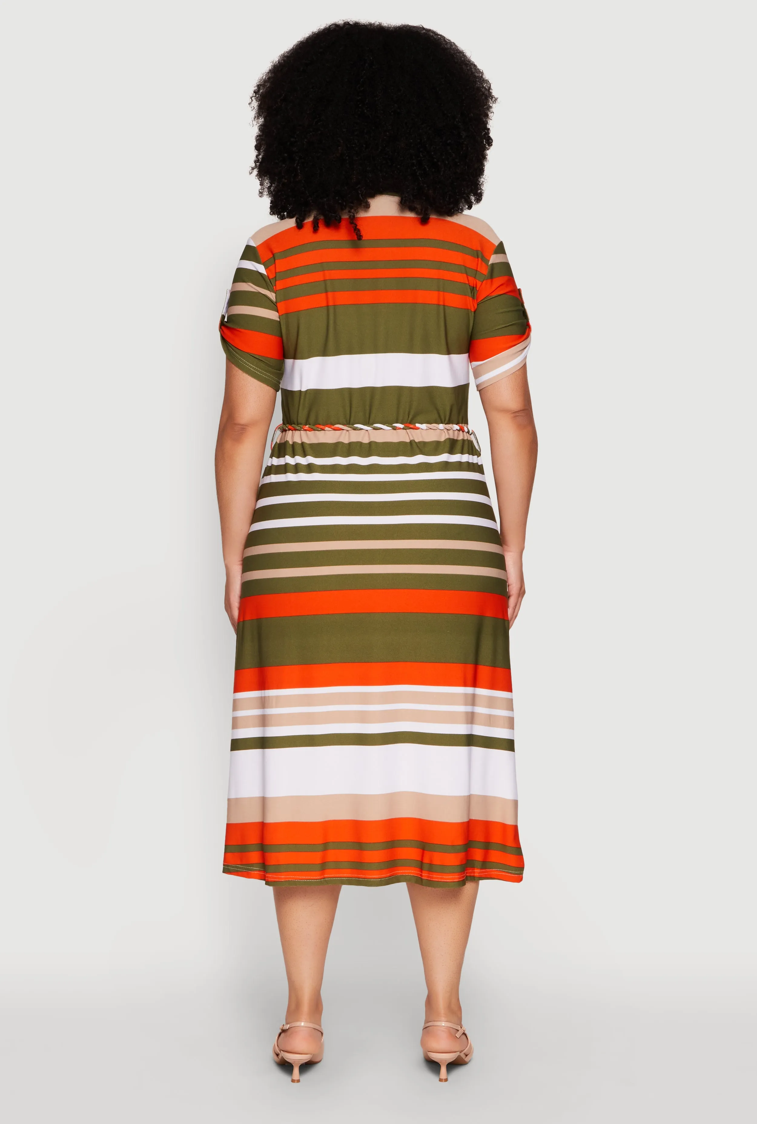 Plus Size Stylish Tie Waist Belted Tabbed Sleeve Shirt Dress sold by Rainbow product image thumbnail 5