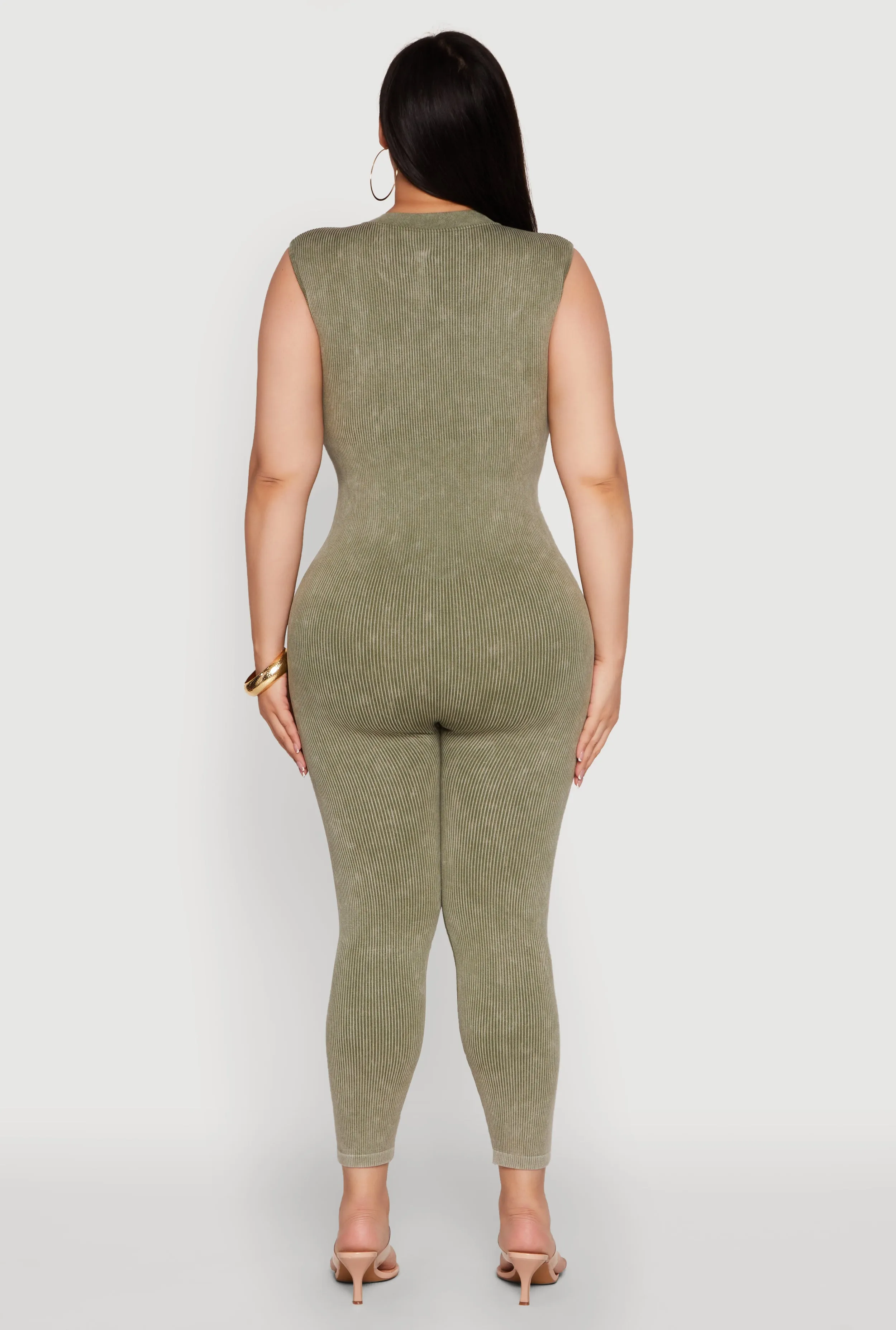 Seamless Ribbed Knit Sleeveless Jumpsuit with Zip Neck sold by Rainbow product image thumbnail 5