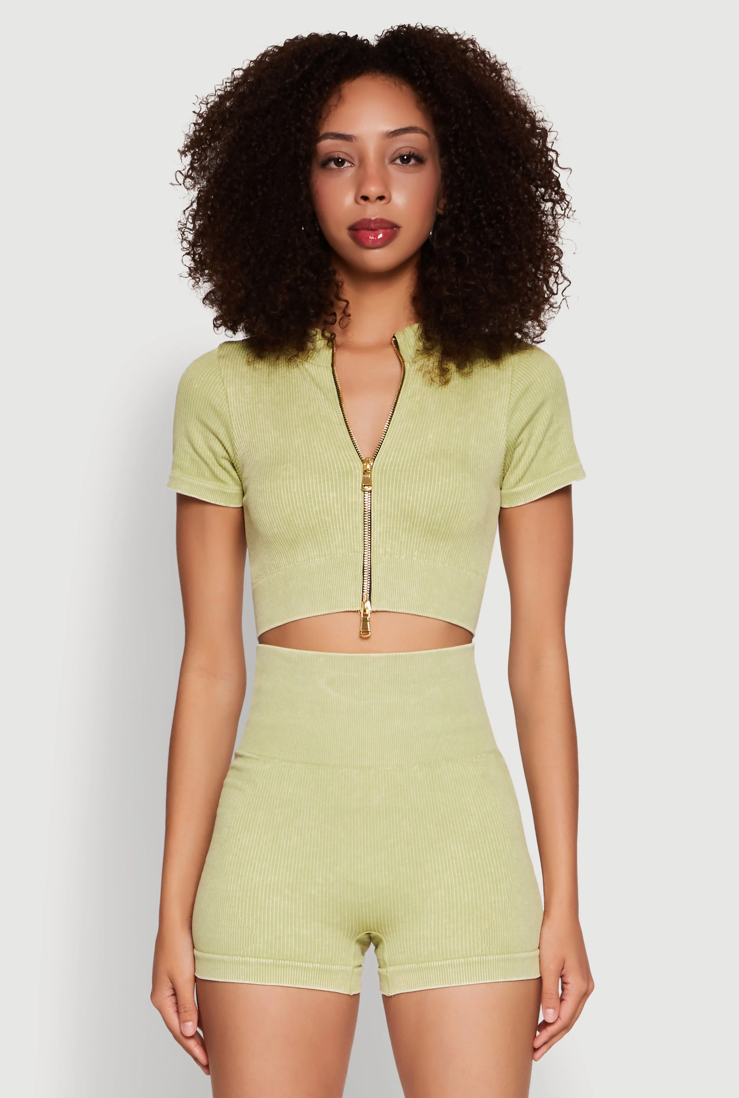 Daisy Seamless Double Zip Front Crop Top sold by Rainbow