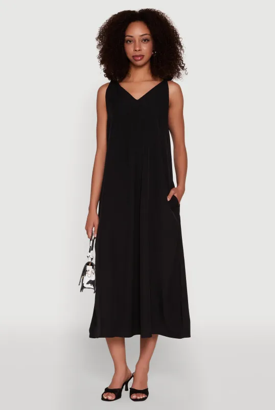 Chic V-Neck Knot Strap Pleated Detail Sundress for Summer sold by Rainbow