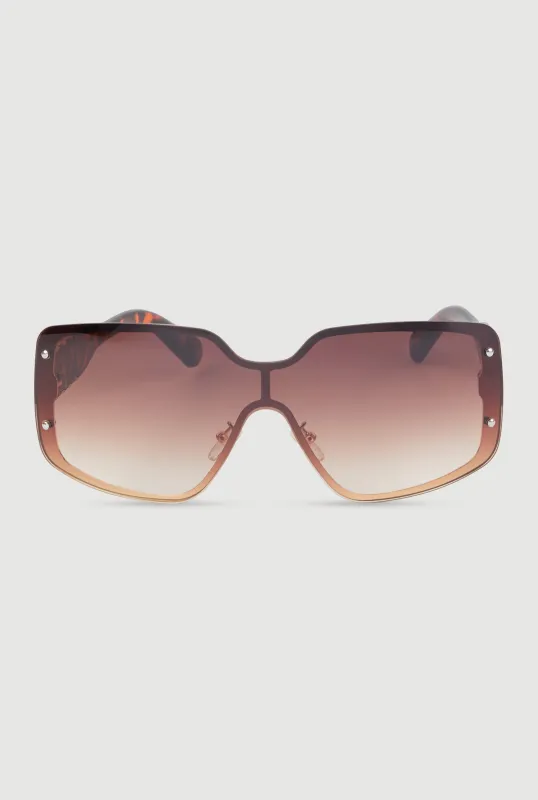 Gradient Lens Shield Sunglasses with Stud Detail made by Rainbow