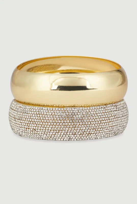 Rhinestone Shiny Metallic 2-Piece Bracelet Set sold by Rainbow