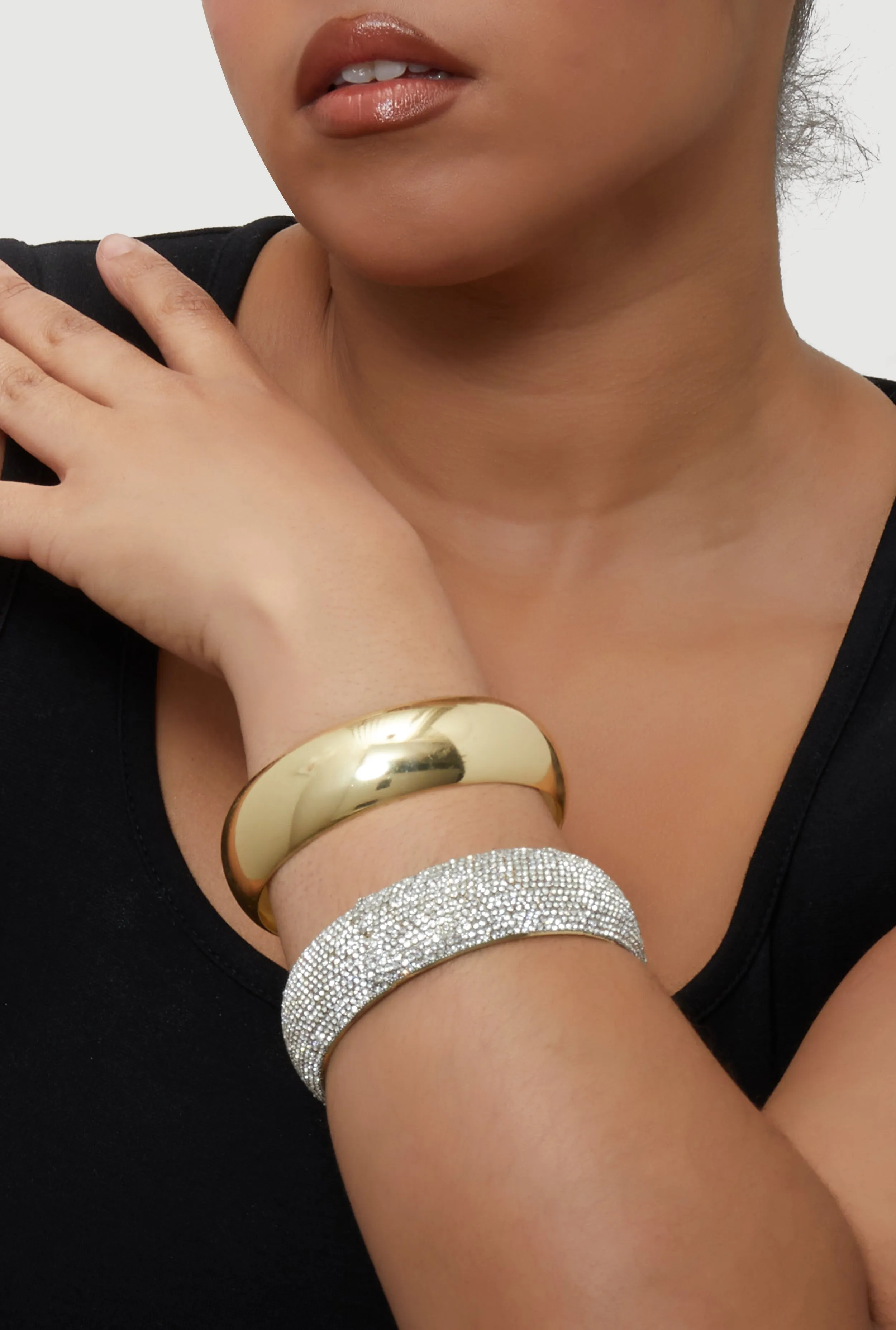 Rhinestone Shiny Metallic 2-Piece Bracelet Set sold by Rainbow product image thumbnail 2