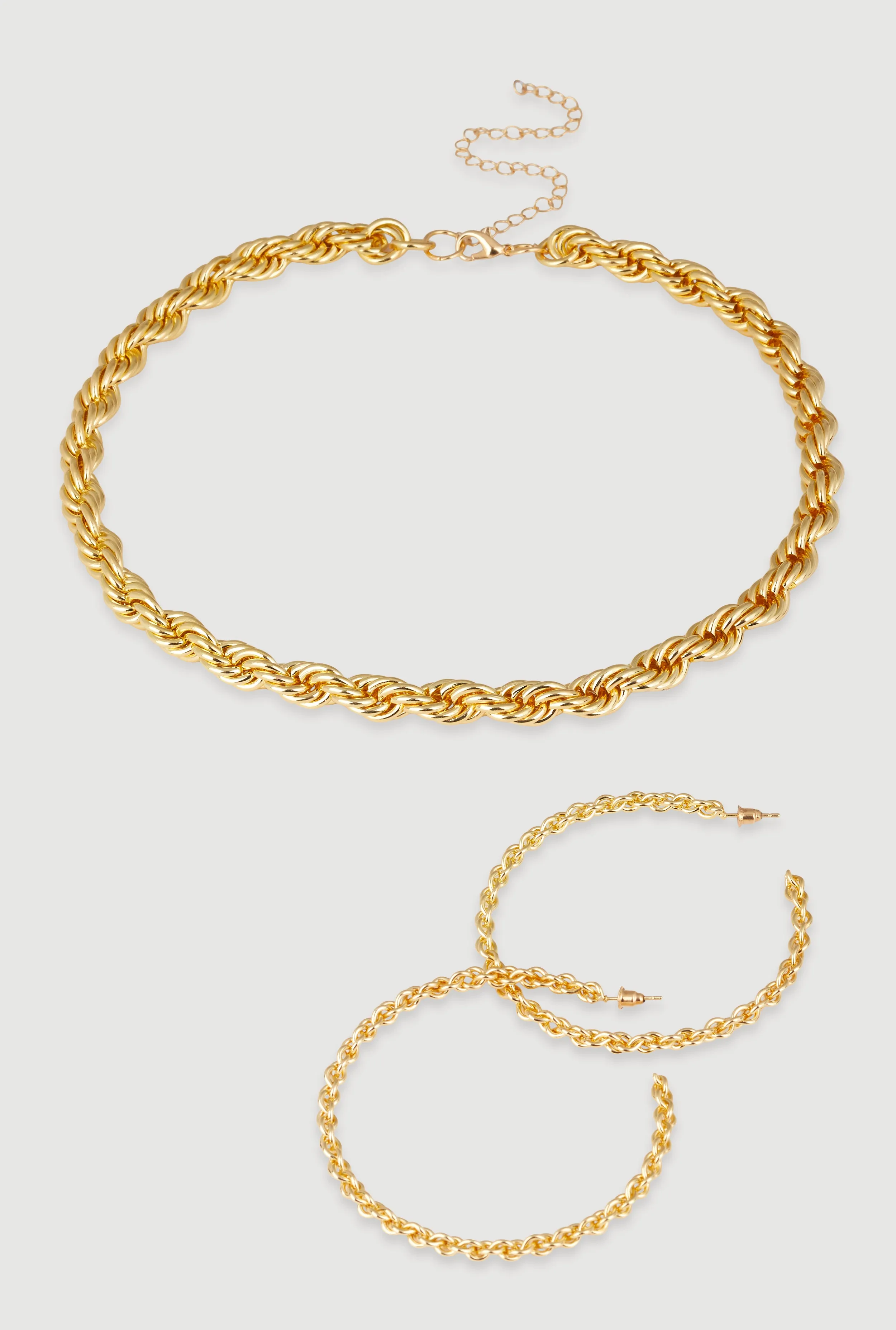 Twisted Rope Chain Necklace with Hoop Earrings sold by Rainbow