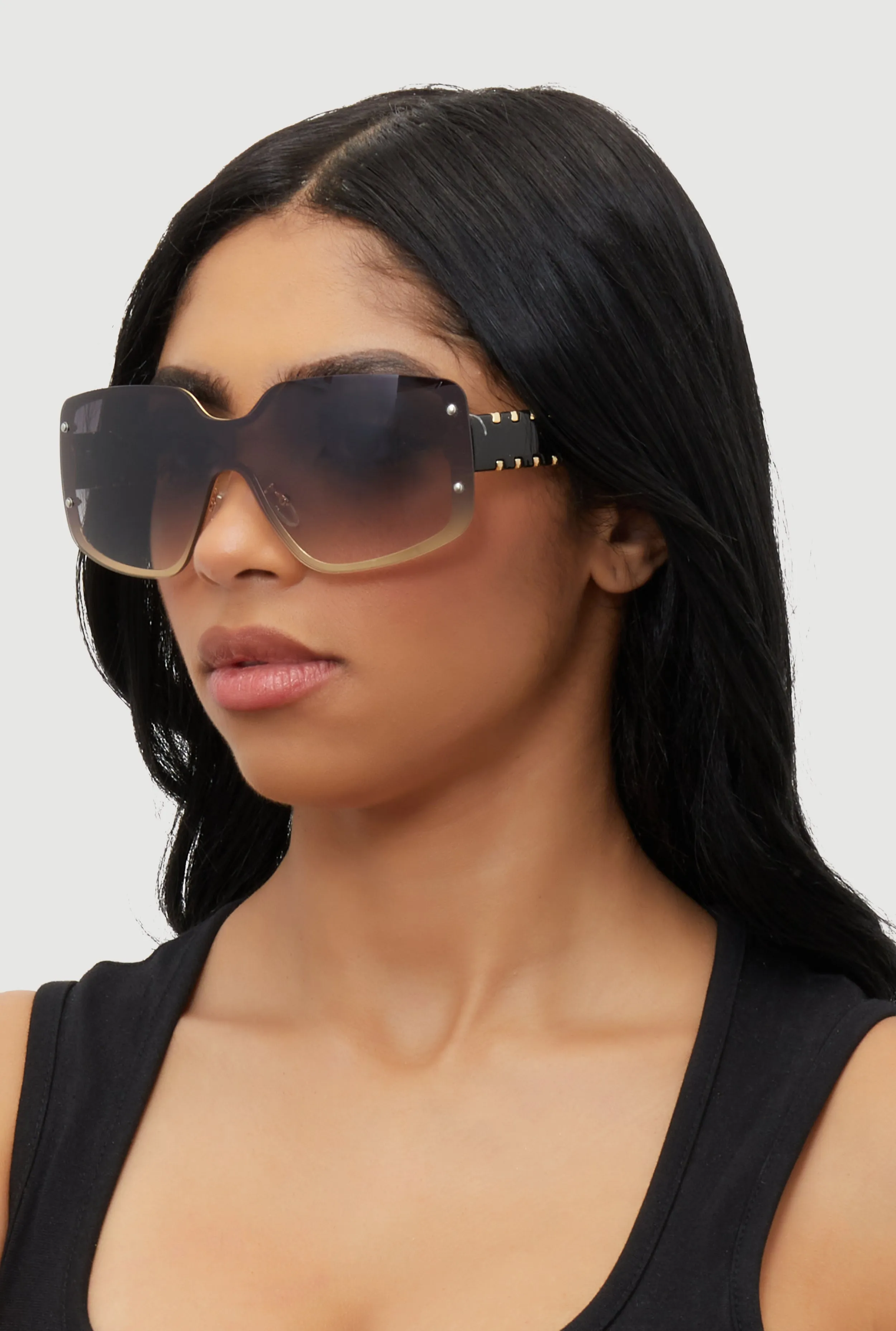 Gradient Lens Shield Sunglasses with Stud Detail sold by Rainbow product image thumbnail 2