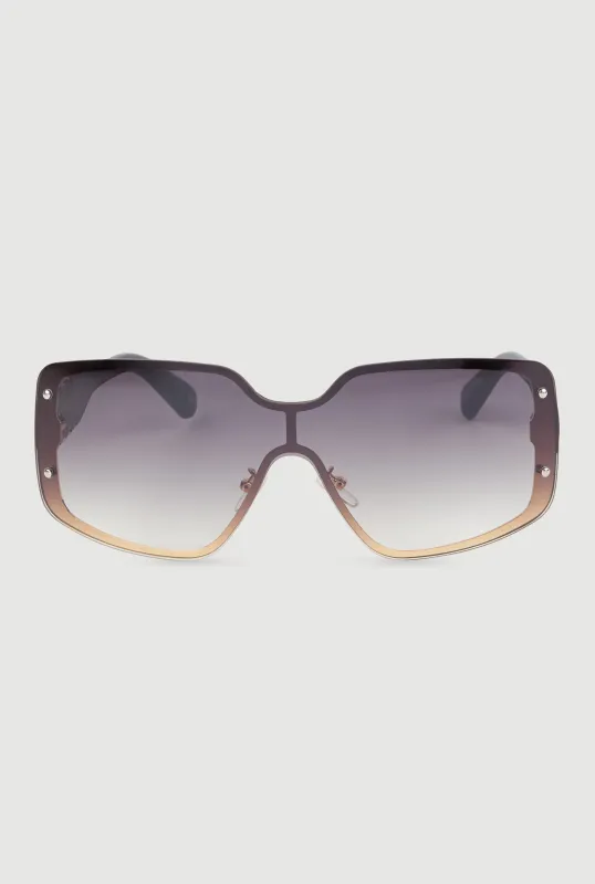 Gradient Lens Shield Sunglasses with Stud Detail sold by Rainbow