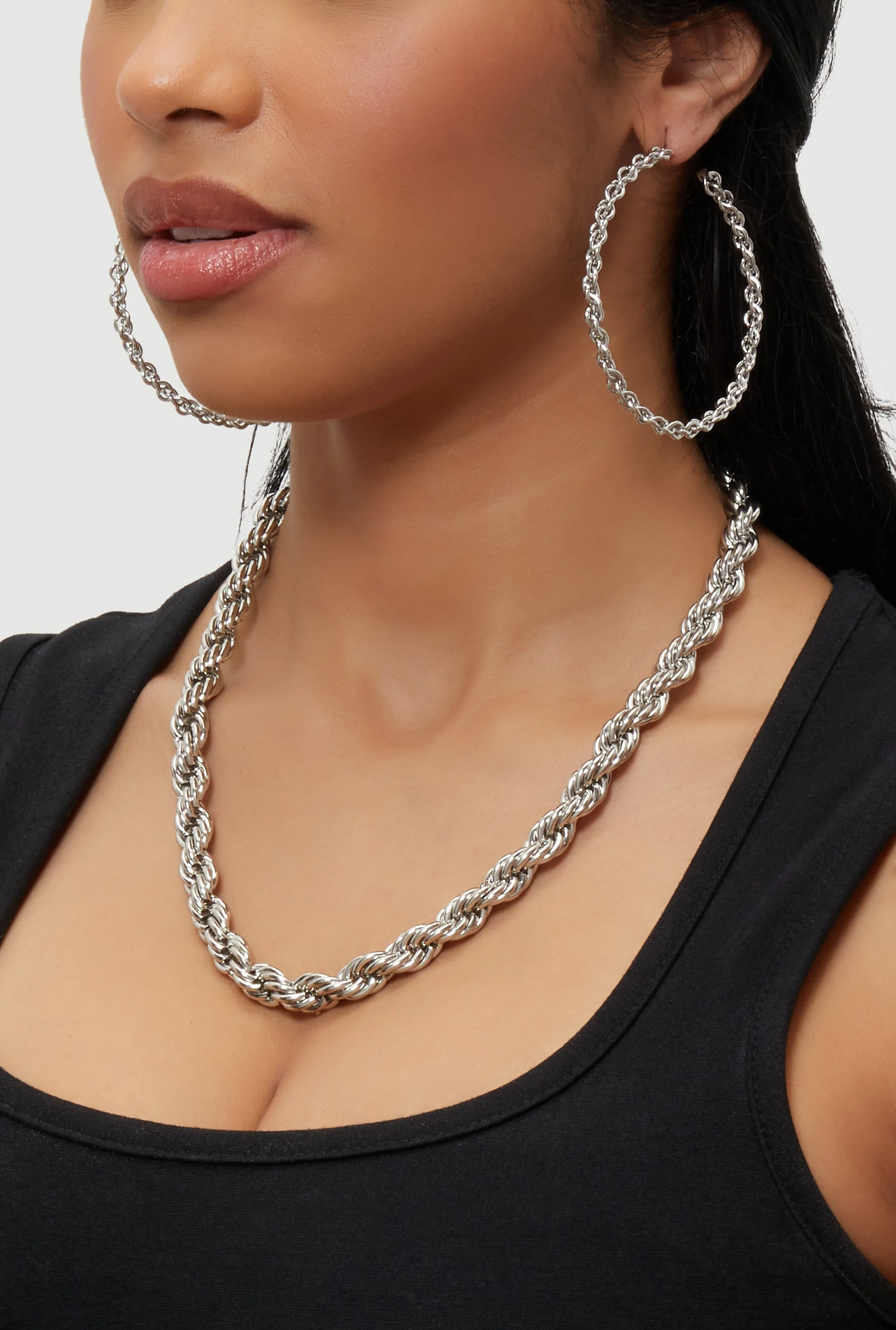 Twisted Rope Chain Necklace with Hoop Earrings sold by Rainbow product image thumbnail 2