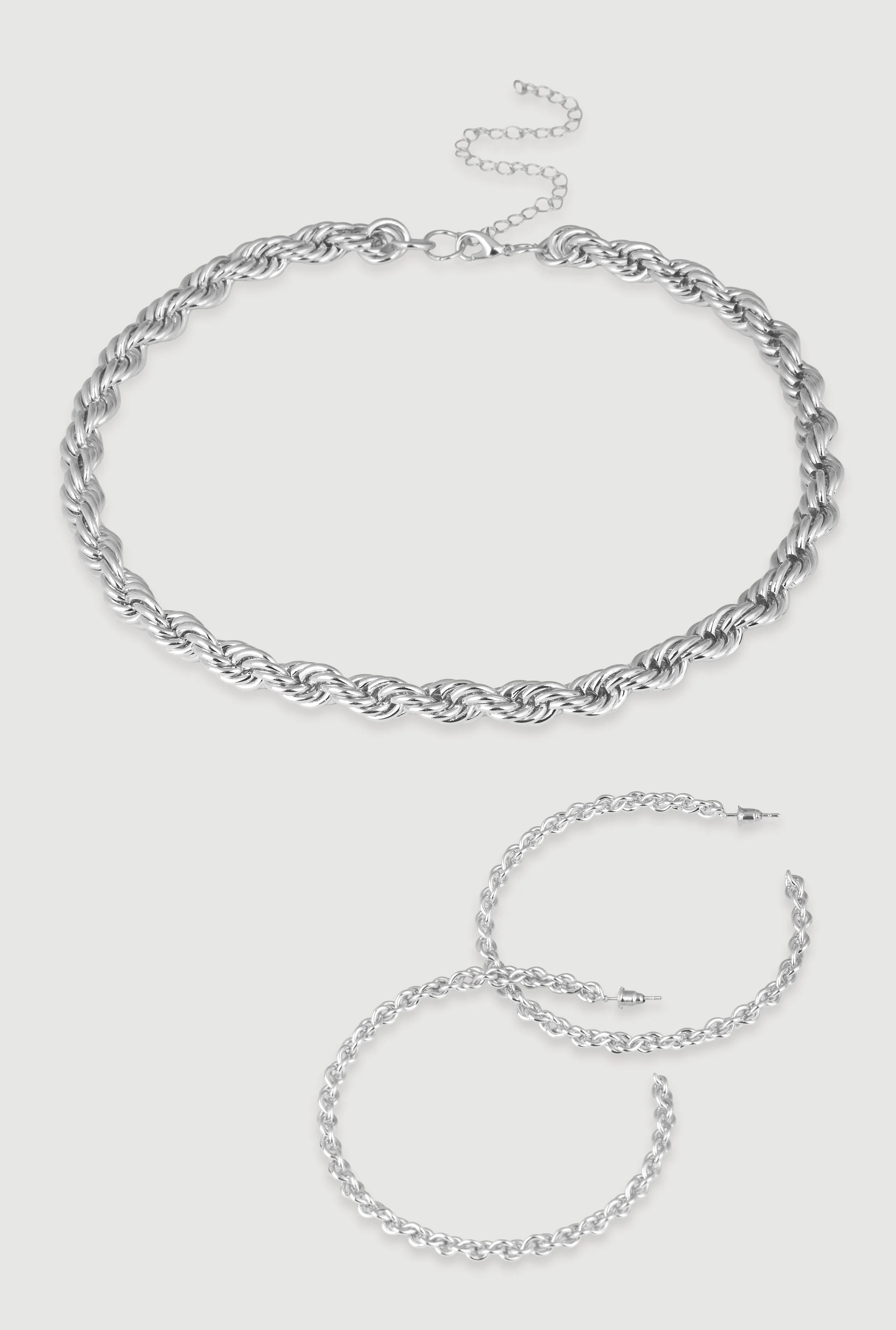 Twisted Rope Chain Necklace with Hoop Earrings sold by Rainbow