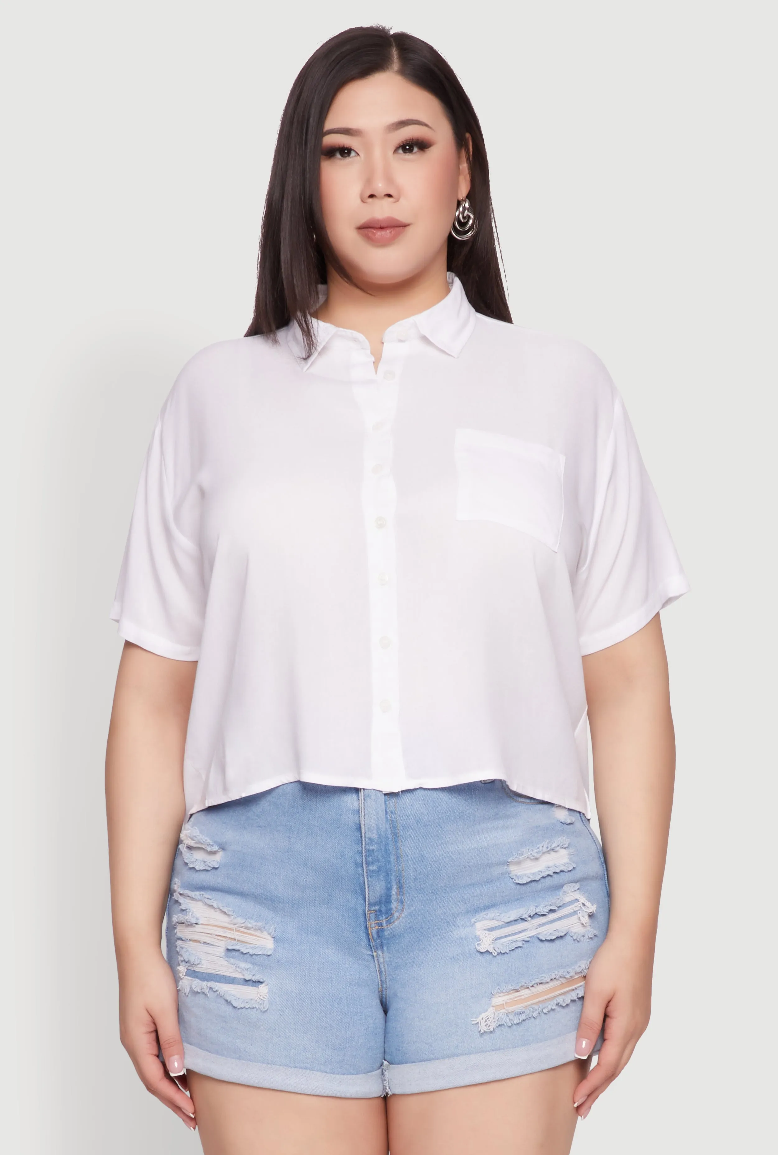 Plus Size Chic Boxy Button Front Short Sleeve Shirt sold by Rainbow product image thumbnail 2