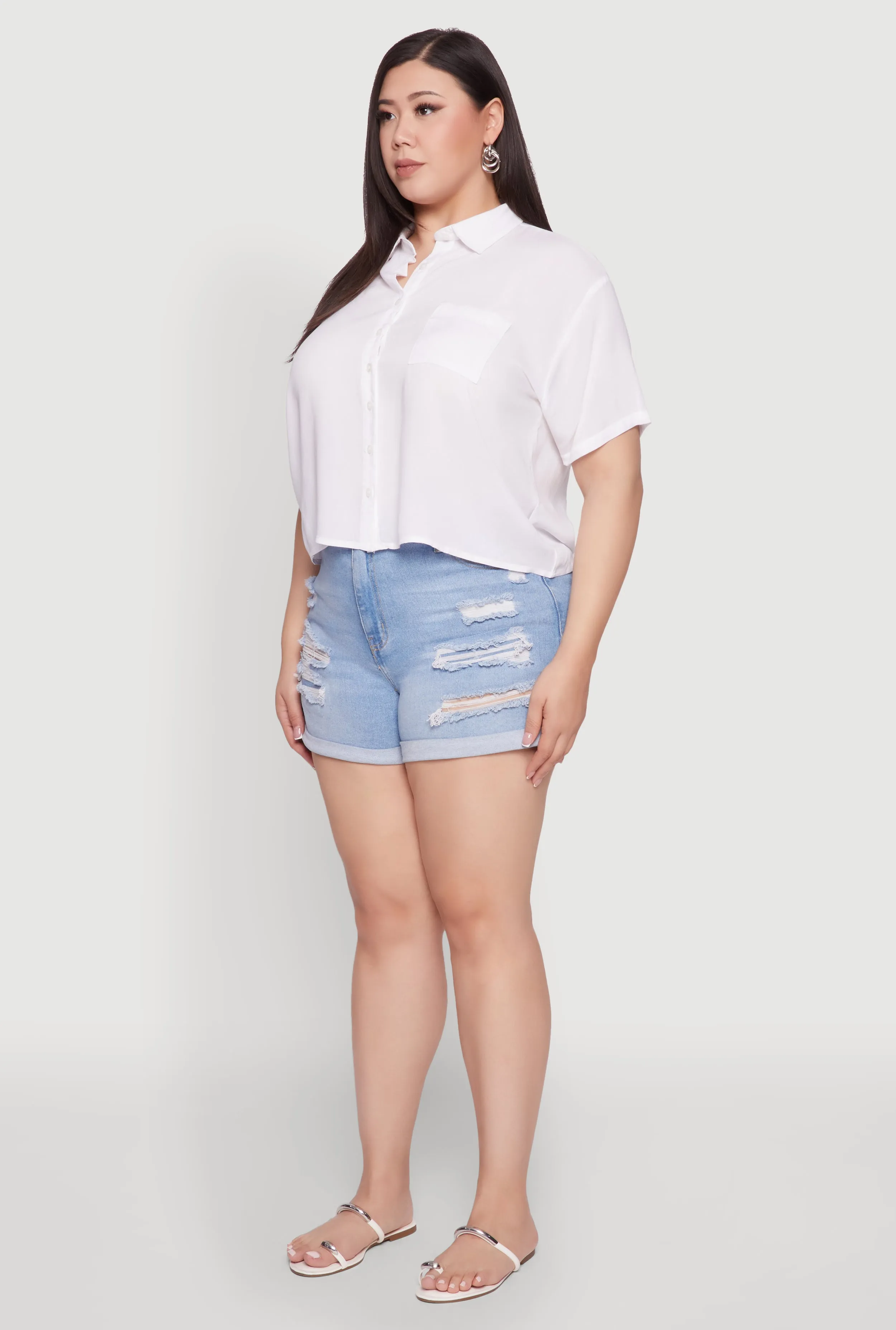 Plus Size Chic Boxy Button Front Short Sleeve Shirt sold by Rainbow product image thumbnail 5