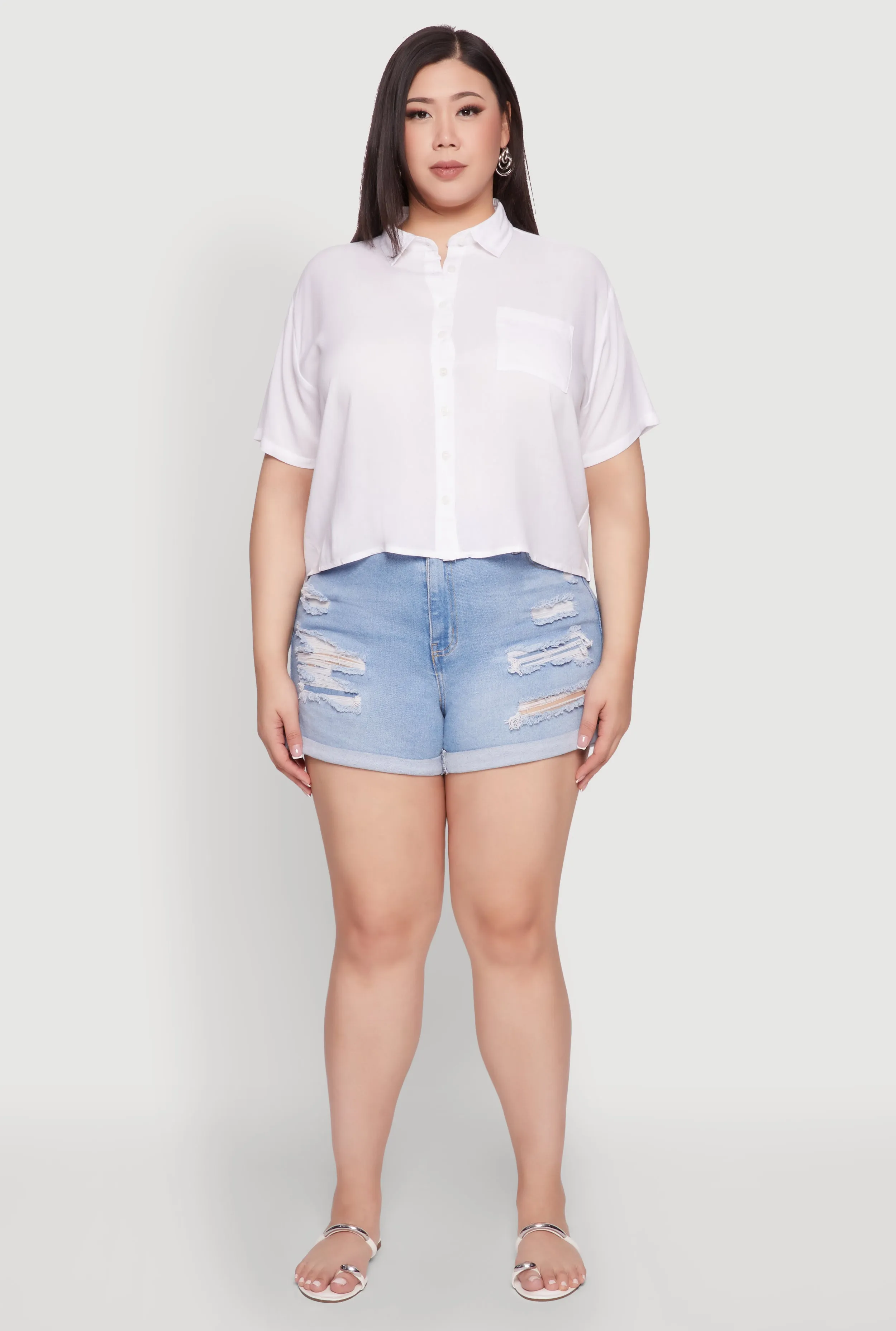 Plus Size Chic Boxy Button Front Short Sleeve Shirt sold by Rainbow product image thumbnail 3