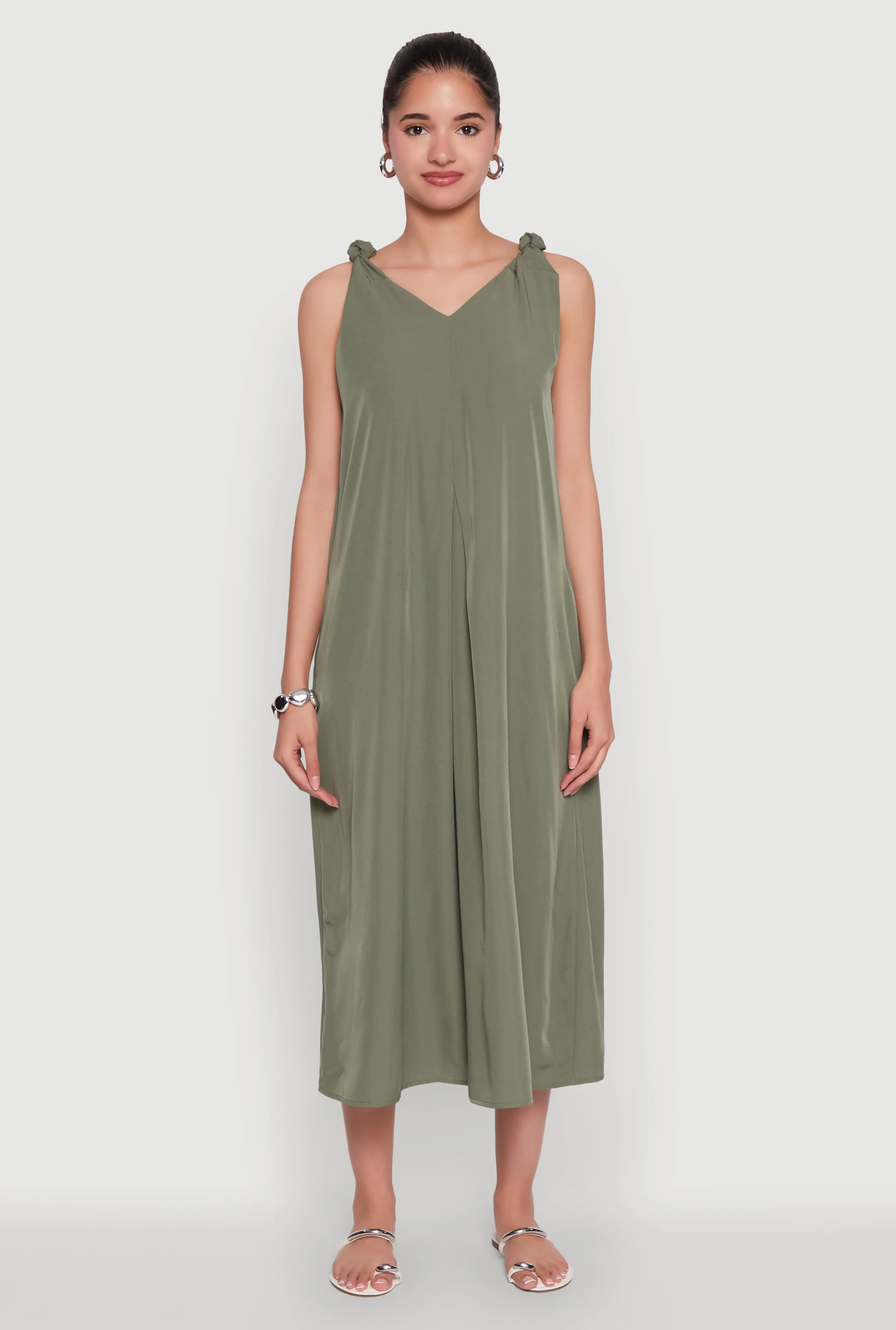 Chic V-Neck Knot Strap Pleated Detail Sundress for Summer sold by Rainbow product image thumbnail 2