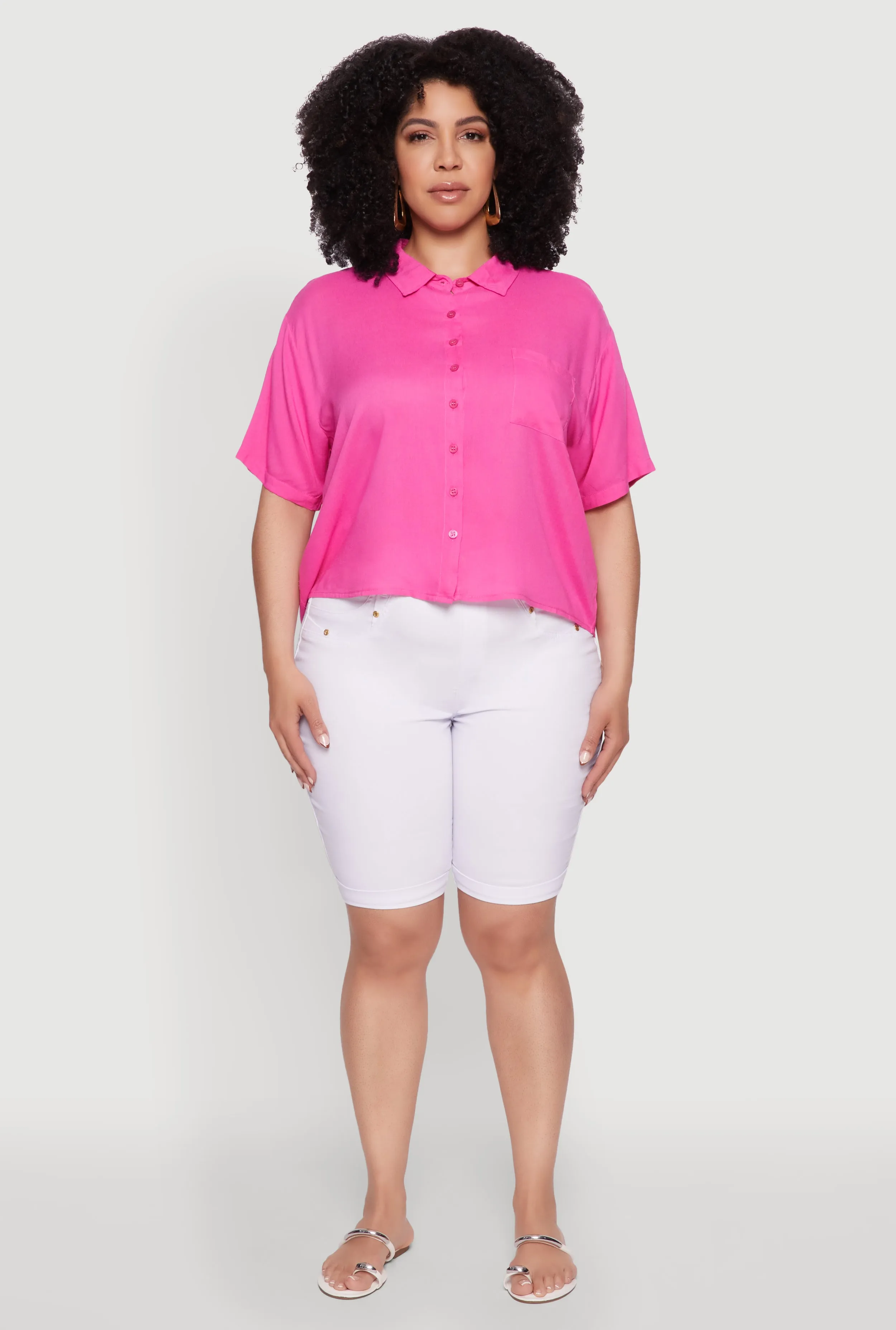 Plus Size Chic Boxy Button Front Short Sleeve Shirt sold by Rainbow product image thumbnail 3