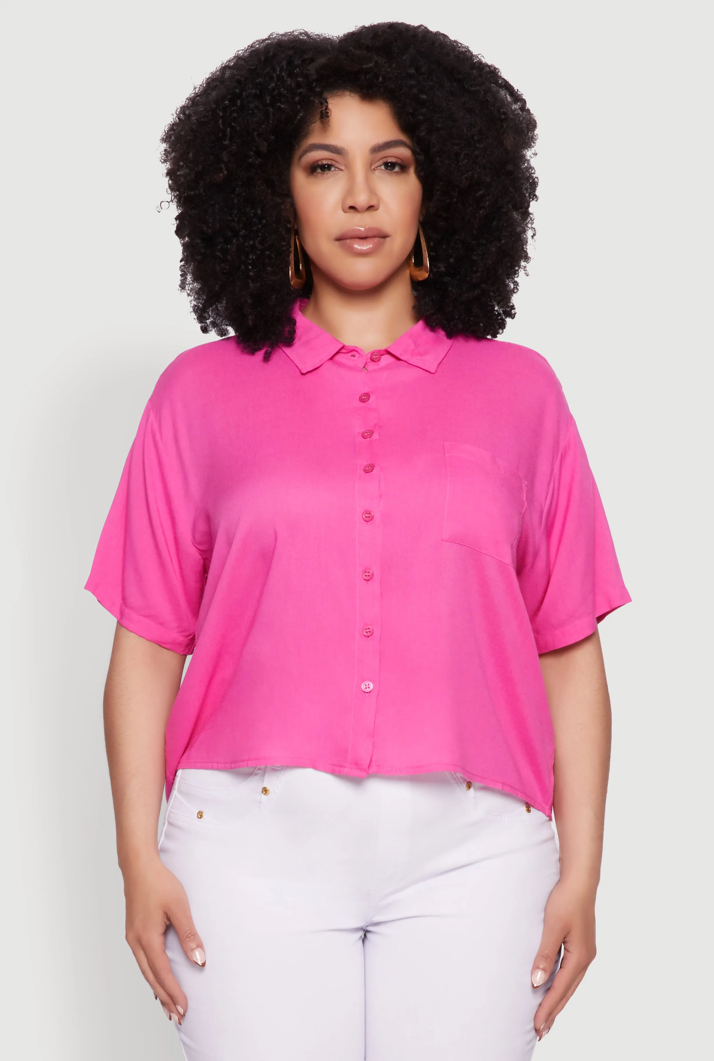 Plus Size Chic Boxy Button Front Short Sleeve Shirt sold by Rainbow product image thumbnail 2