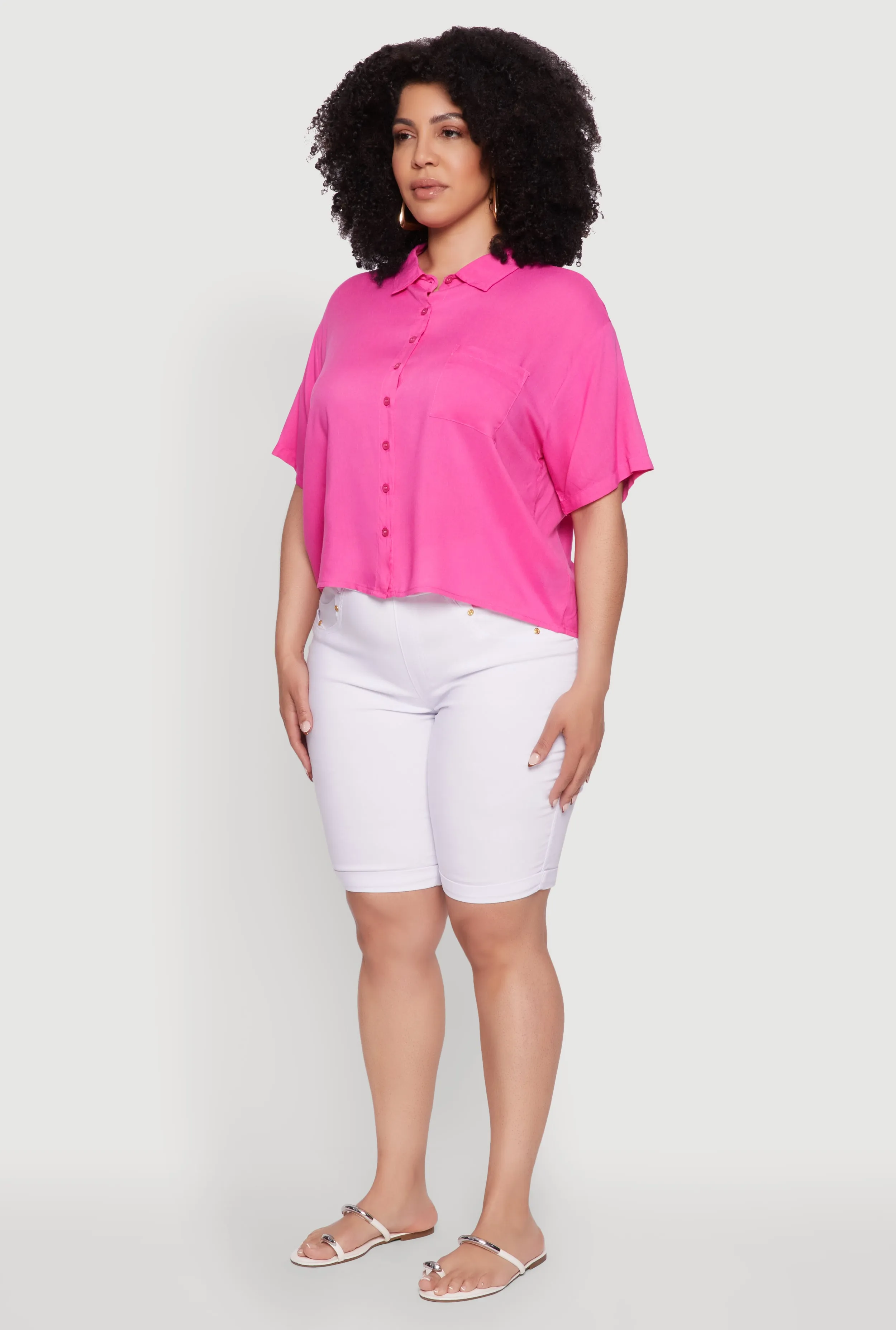 Plus Size Chic Boxy Button Front Short Sleeve Shirt sold by Rainbow product image thumbnail 5