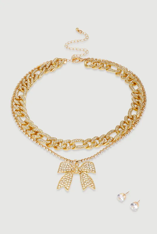 Elegant Cubic Zirconia Bow Detail Necklace Set sold by Rainbow