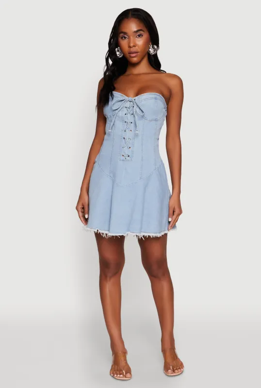 Daisy Denim Lace Up Corset Mini Dress sold by Rainbow