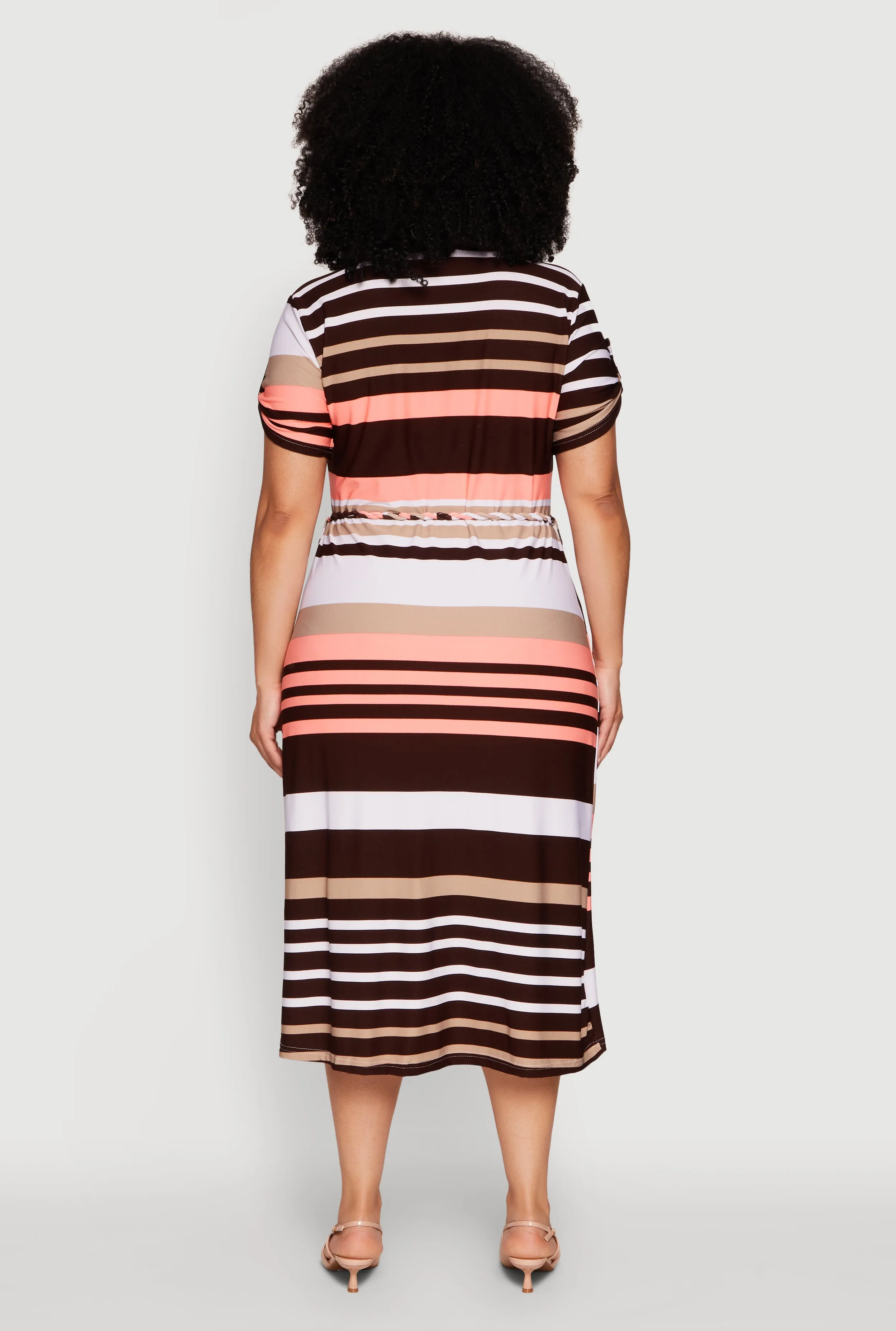 Plus Size Stylish Tie Waist Belted Tabbed Sleeve Shirt Dress sold by Rainbow product image thumbnail 5